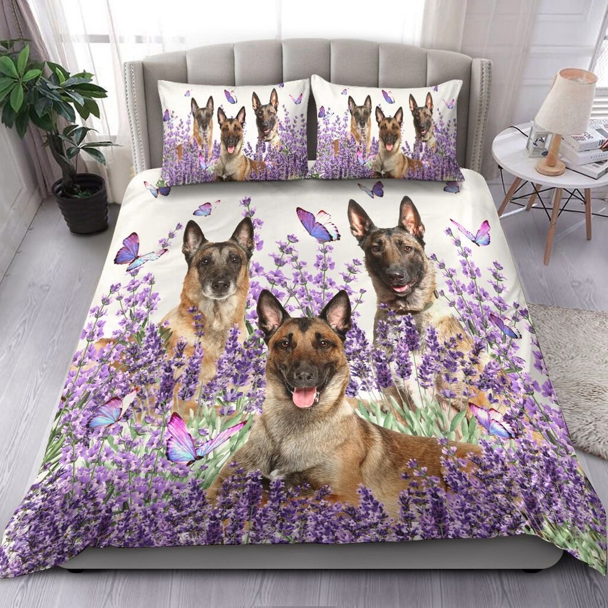 Belgian Malinois And Lavender Duvet Cover Bedding Set - Unique Anime Apparel for Fans