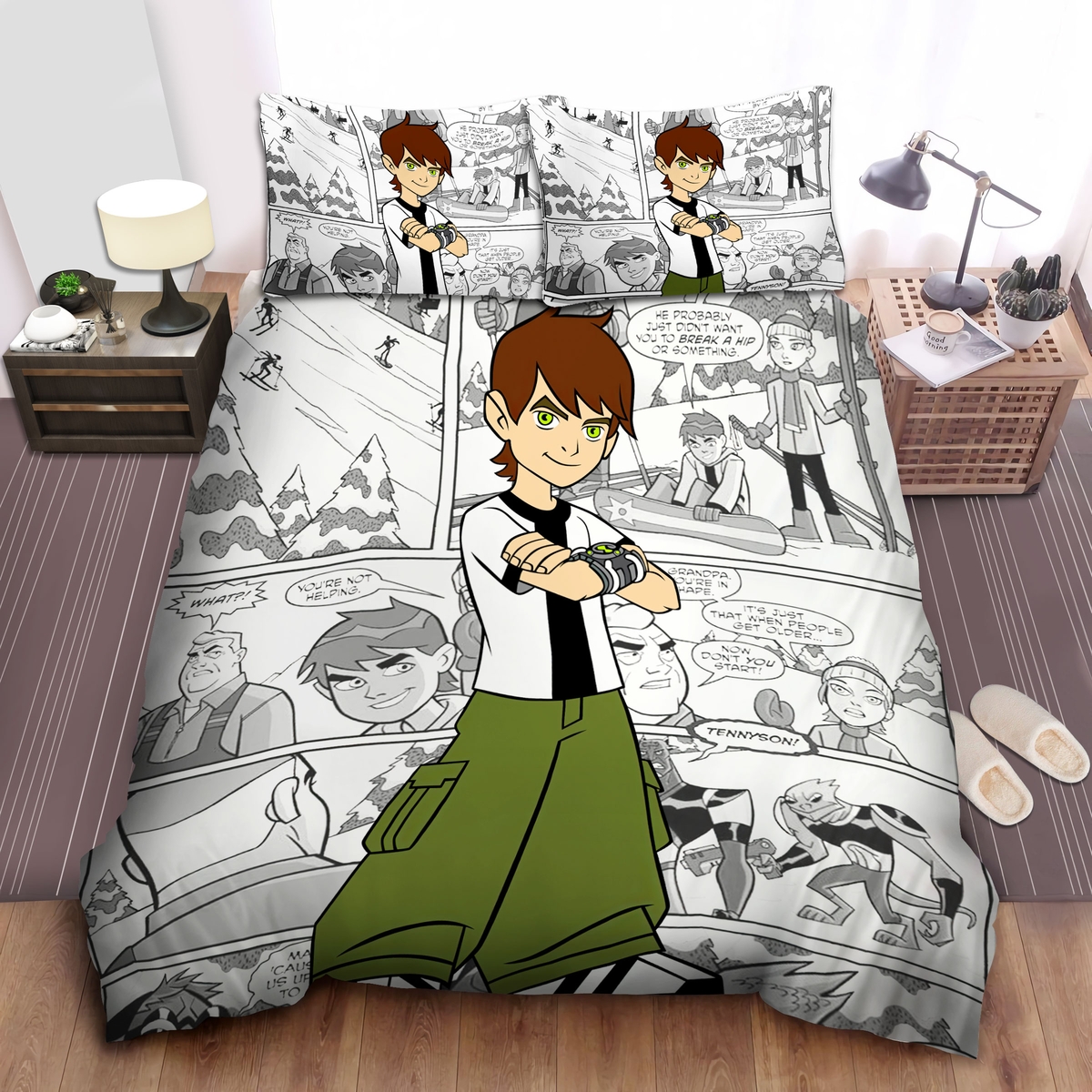 Ben 10, Ben And Omnitrix Bed Sheets Spread Comforter Duvet Cover Bedding Set - Unique Anime Apparel for Fans