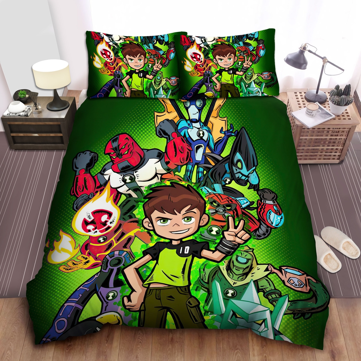 Ben 10, Ben's V Fingers Bed Sheets Spread Comforter Duvet Cover Bedding Set - Unique Anime Apparel for Fans
