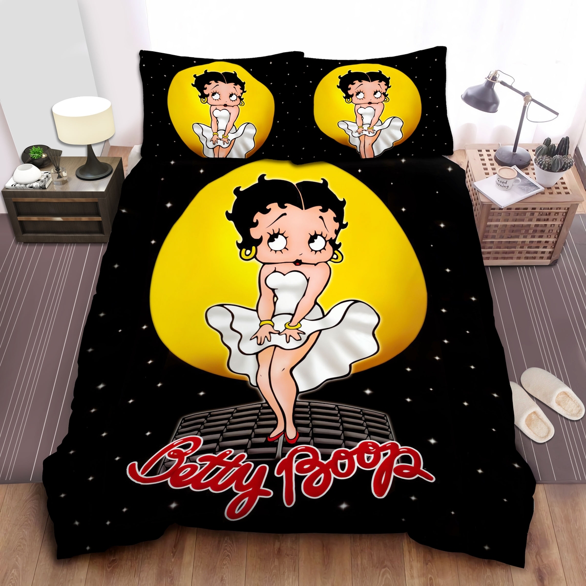 Betty Boop Under The Moon Bed Sheets Spread Duvet Cover Bedding Set - Unique Anime Apparel for Fans