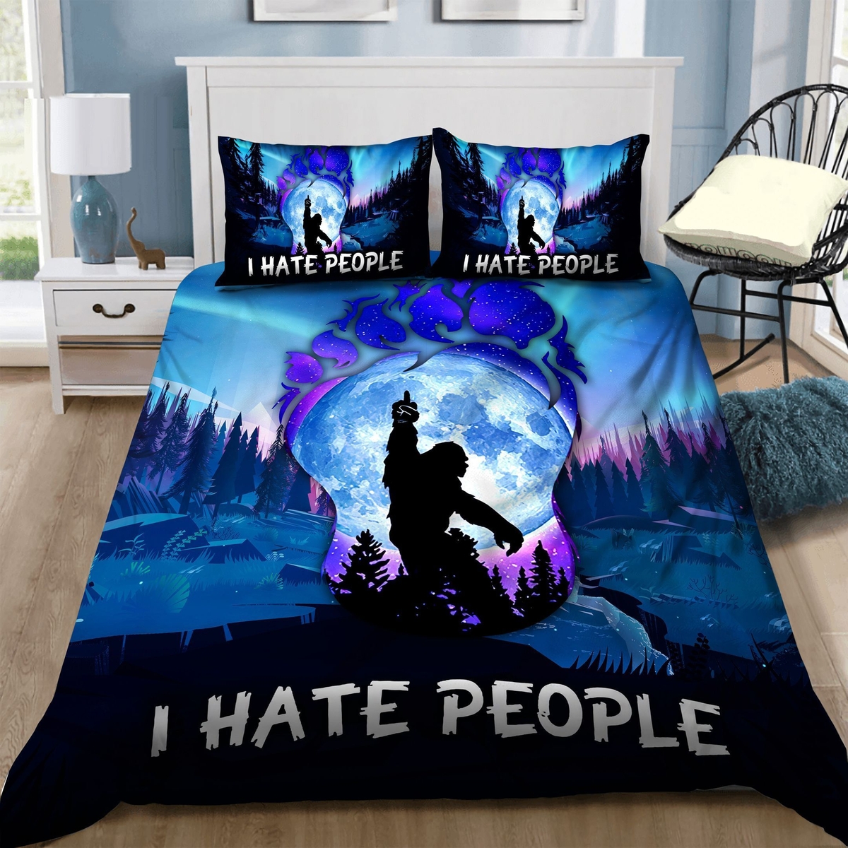 Bigfoot I Hate People Bed Sheets Duvet Cover Bedding Set Great Gifts For Birthday Christmas Thanksgiving - Unique Anime Apparel for Fans