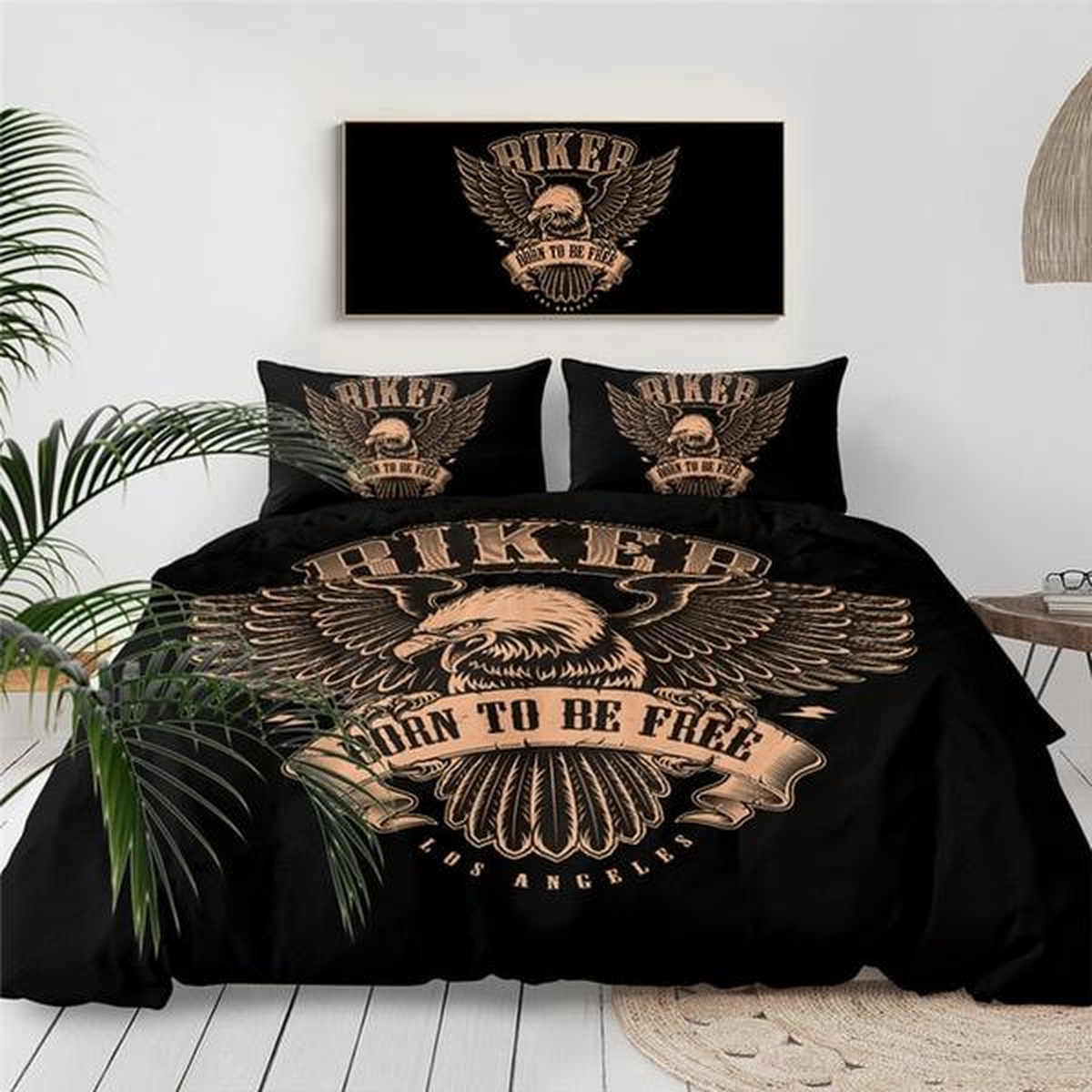 Biker Vintage American Eagle Bed Sheets Spread Duvet Cover Bedding Set - Unique Anime Apparel for Fans