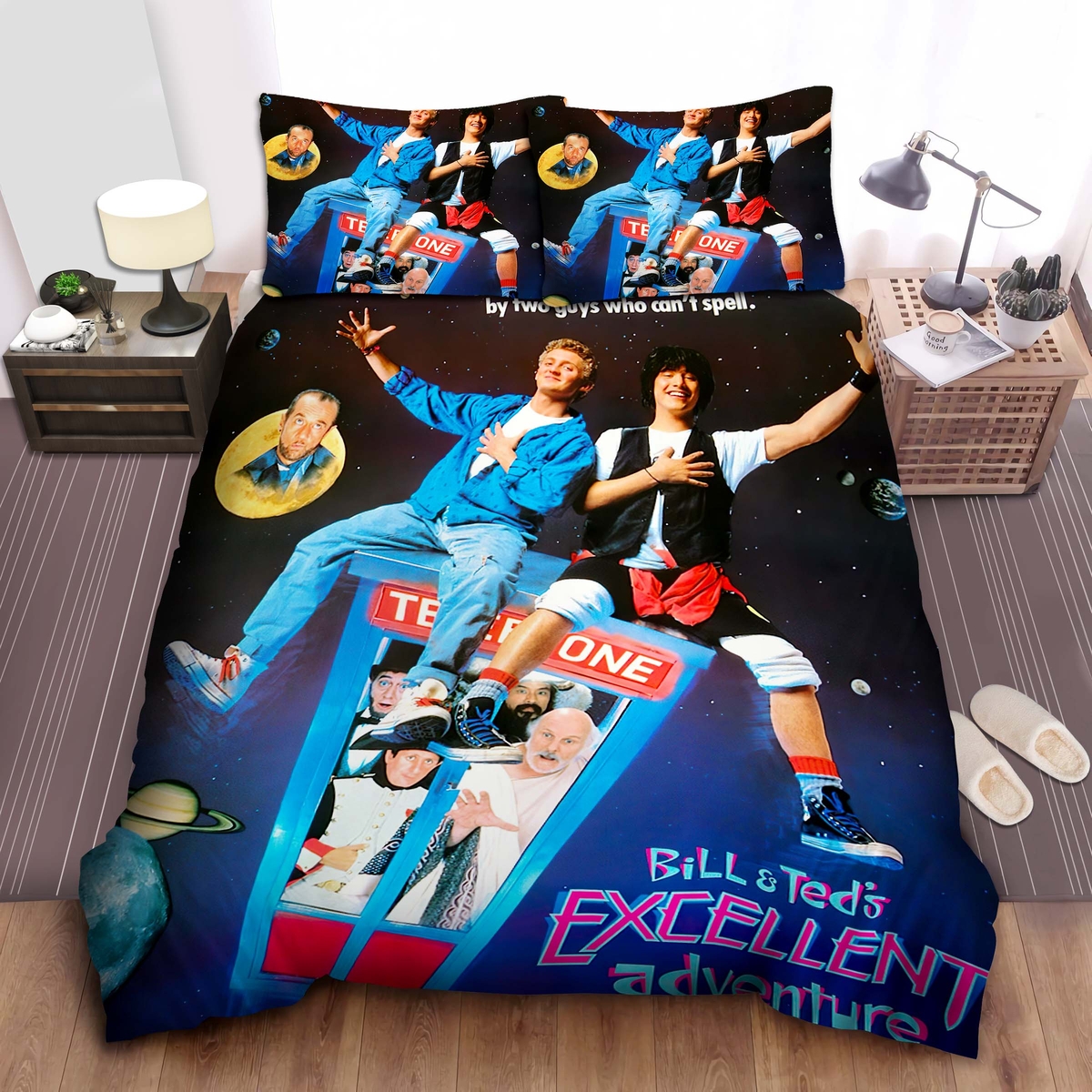 Bill & Ted's Excellent Adventure Vintage Theatrical Release Poster Bed Sheets Spread Comforter Duvet Cover Bedding Set - Unique Anime Apparel for Fans