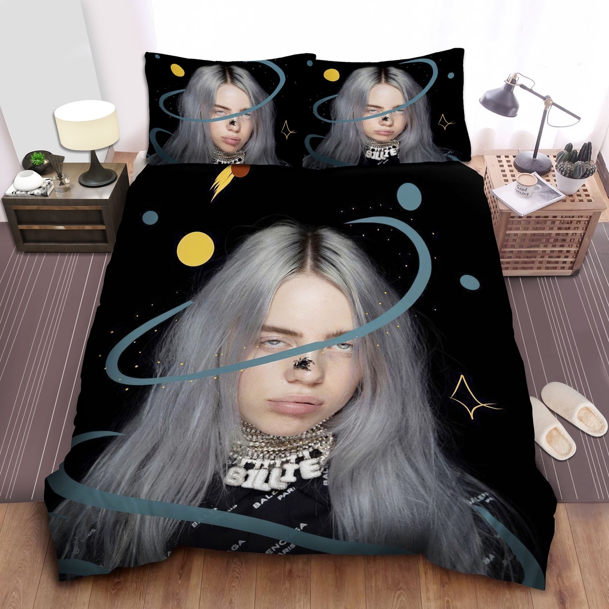 Billie Eilish In The Doodle Universe Bed Sheets Spread Duvet Cover Bedding Set - Unique Anime Apparel for Fans