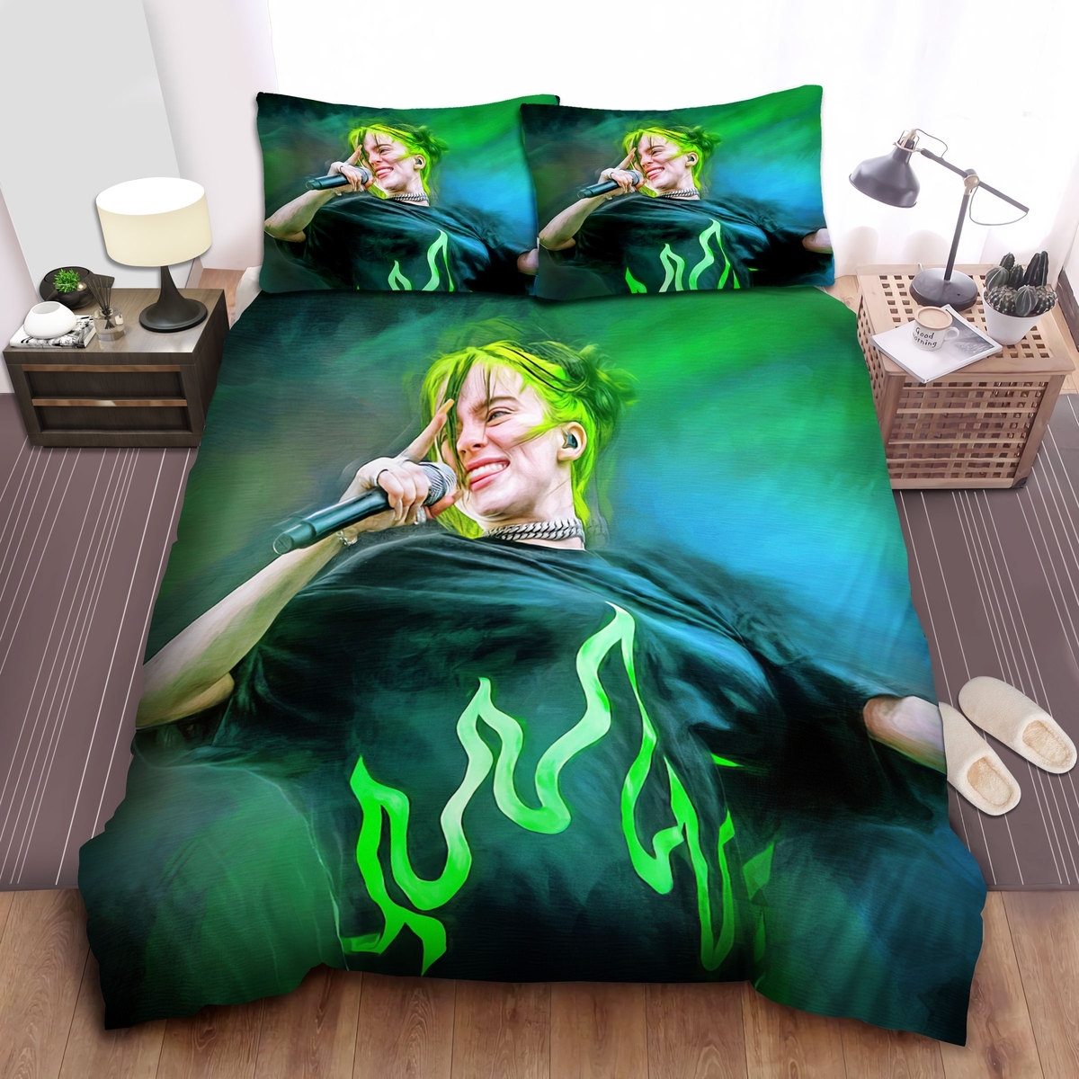 Billie Eilish Performance In Acrylic Painting Bed Sheets Spread Duvet Cover Bedding Set - Unique Anime Apparel for Fans