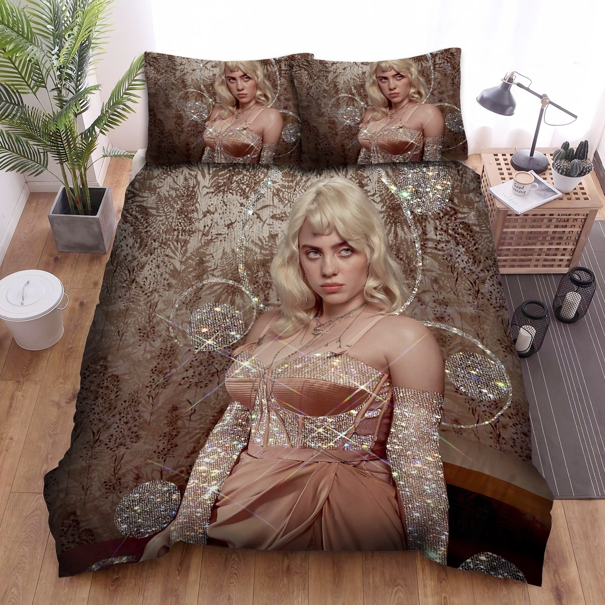 Billie Eilish Sparkle Dress Photograph Bed Sheets Spread Duvet Cover Bedding Set - Unique Anime Apparel for Fans