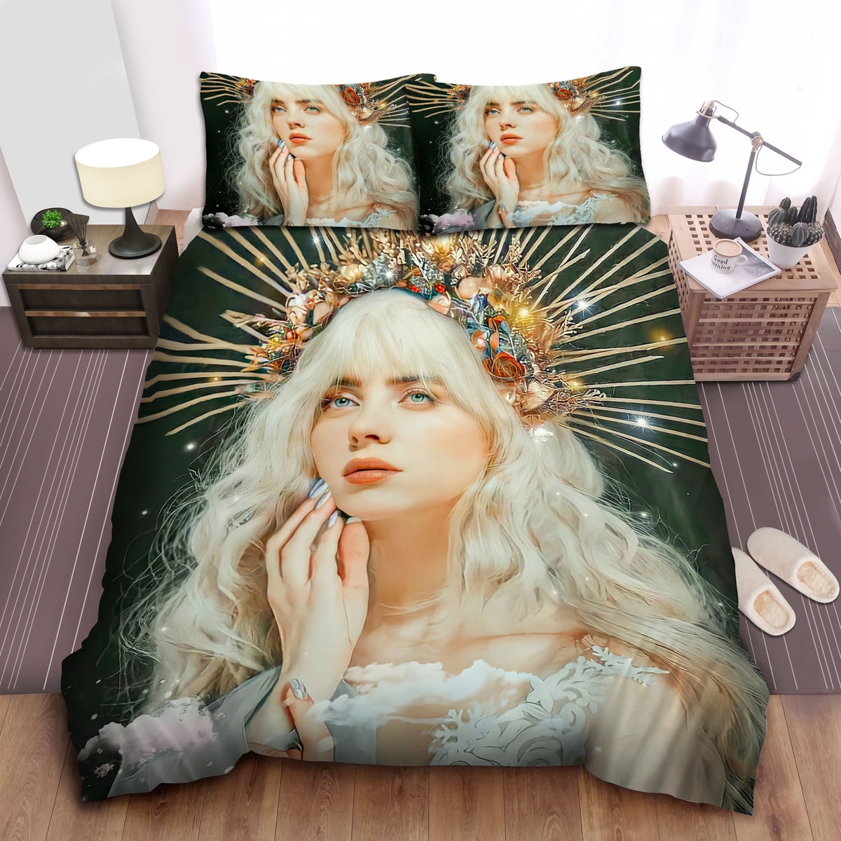 Billie Eilish You Should See Me In A Crown Illustration Bed Sheets Spread Duvet Cover Bedding Set - Unique Anime Apparel for Fans