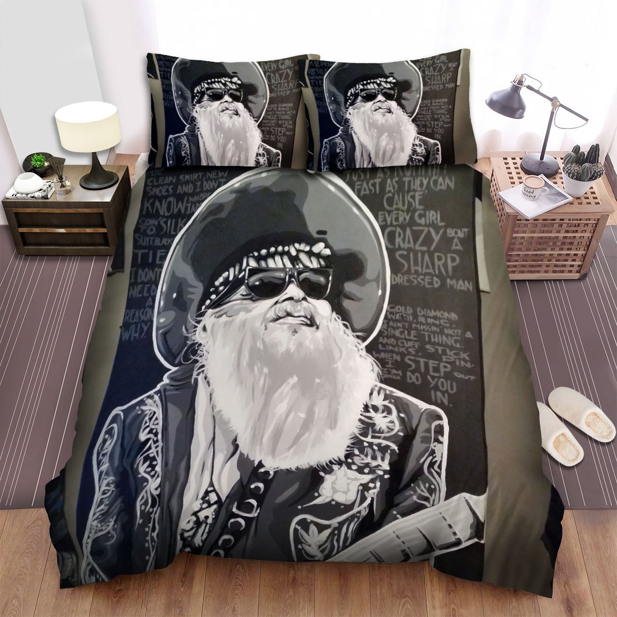Billy Gibbons Black And Silver Bed Sheets Spread Duvet Cover Bedding Set - Unique Anime Apparel for Fans