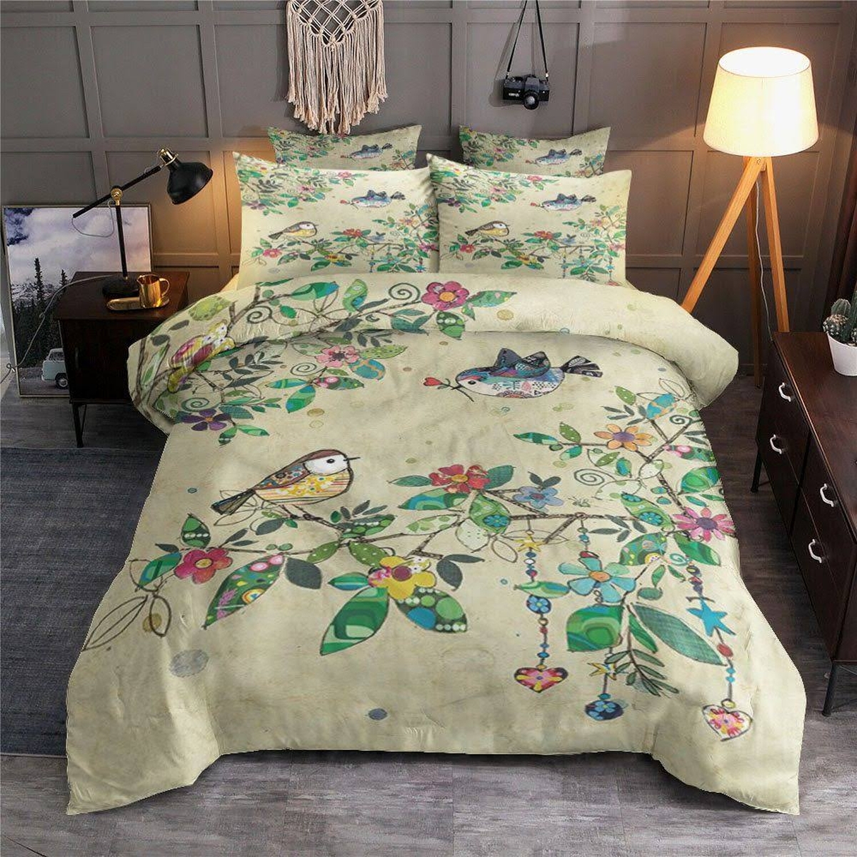 Bird Couple In Spring Bed Sheets Spread Duvet Cover Bedding Set - Unique Anime Apparel for Fans