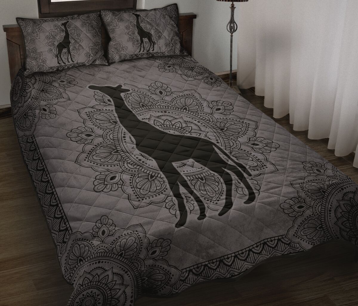 Black And Gray Giraffe Quilt Bedding Set - Unique Anime Apparel for Fans