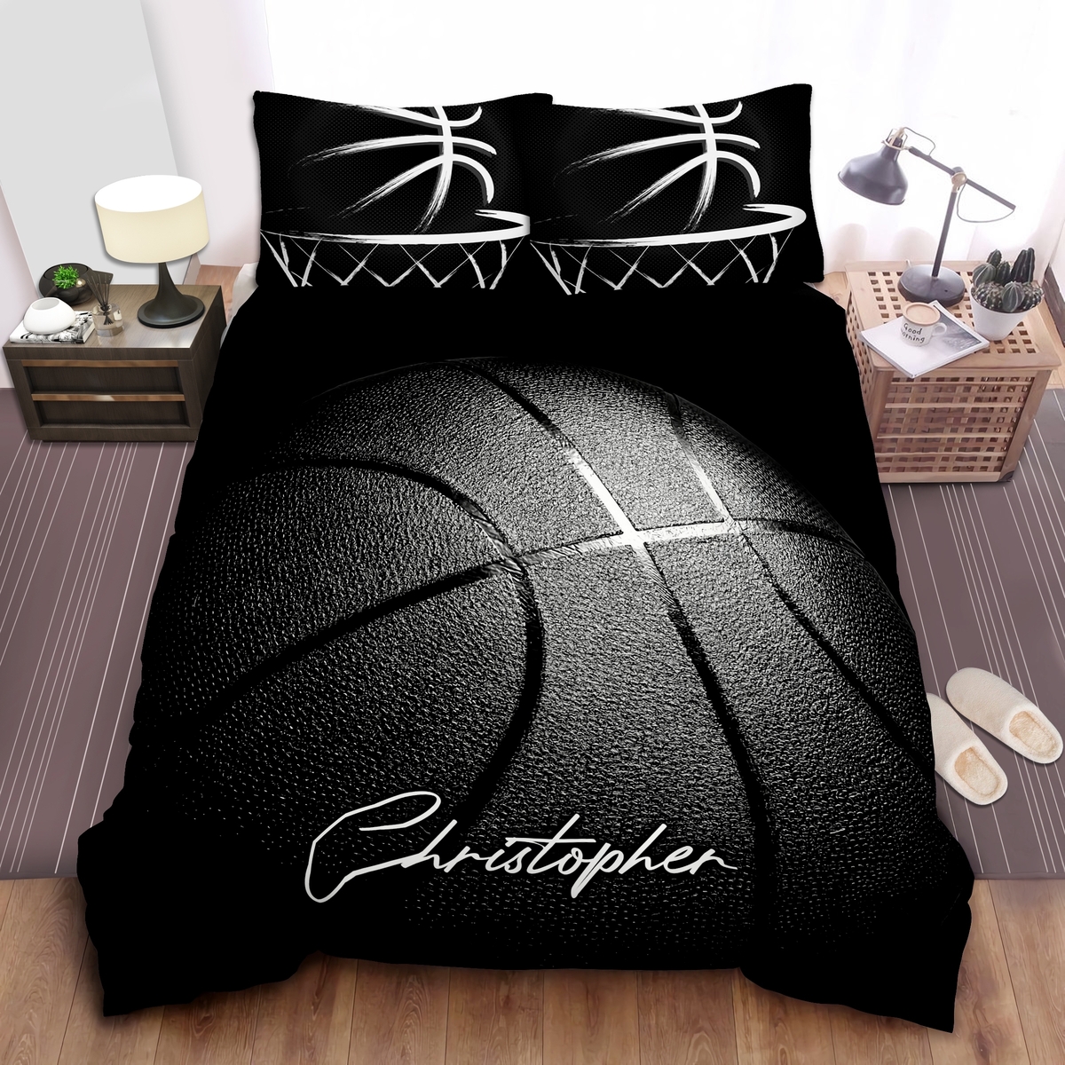 Black Basketball Personalized Custom Name Duvet Cover Bedding Set - Unique Anime Apparel for Fans