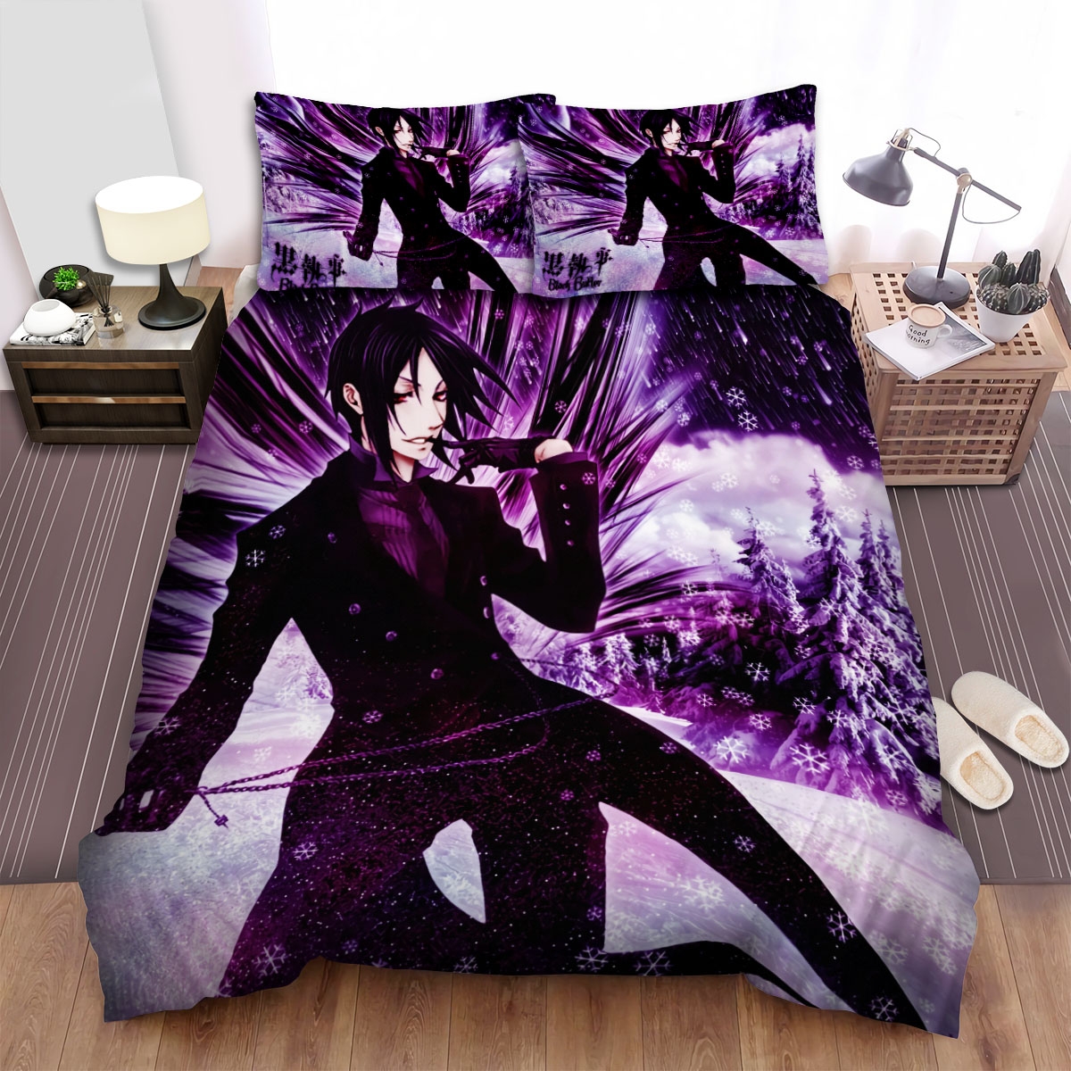 Black Butler Sebastian In The Snow Bed Sheets Spread Duvet Cover Bedding Set - Unique Anime Apparel for Fans