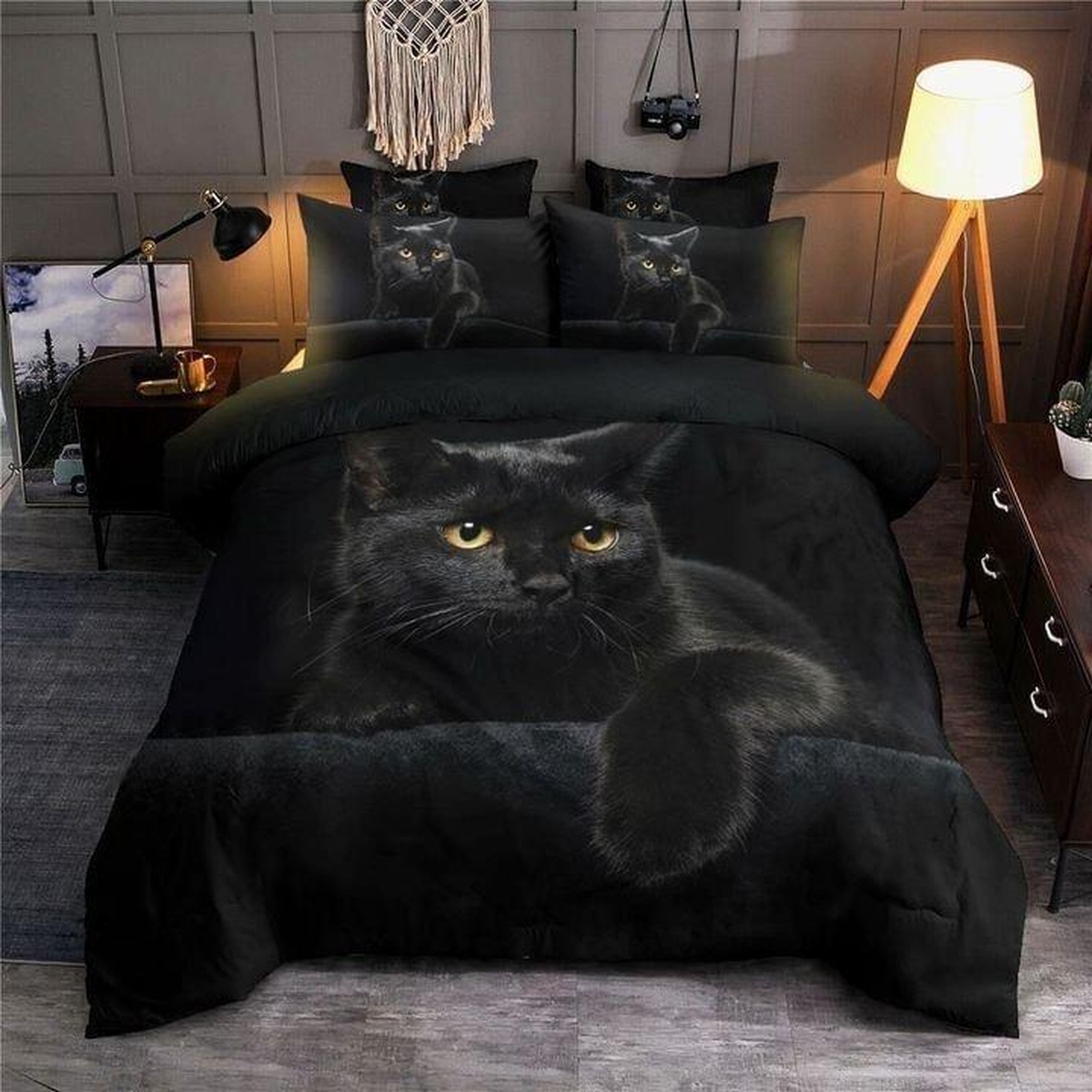Black Cat Bed Sheets Spread Duvet Cover Bedding Set - Unique Anime Apparel for Fans