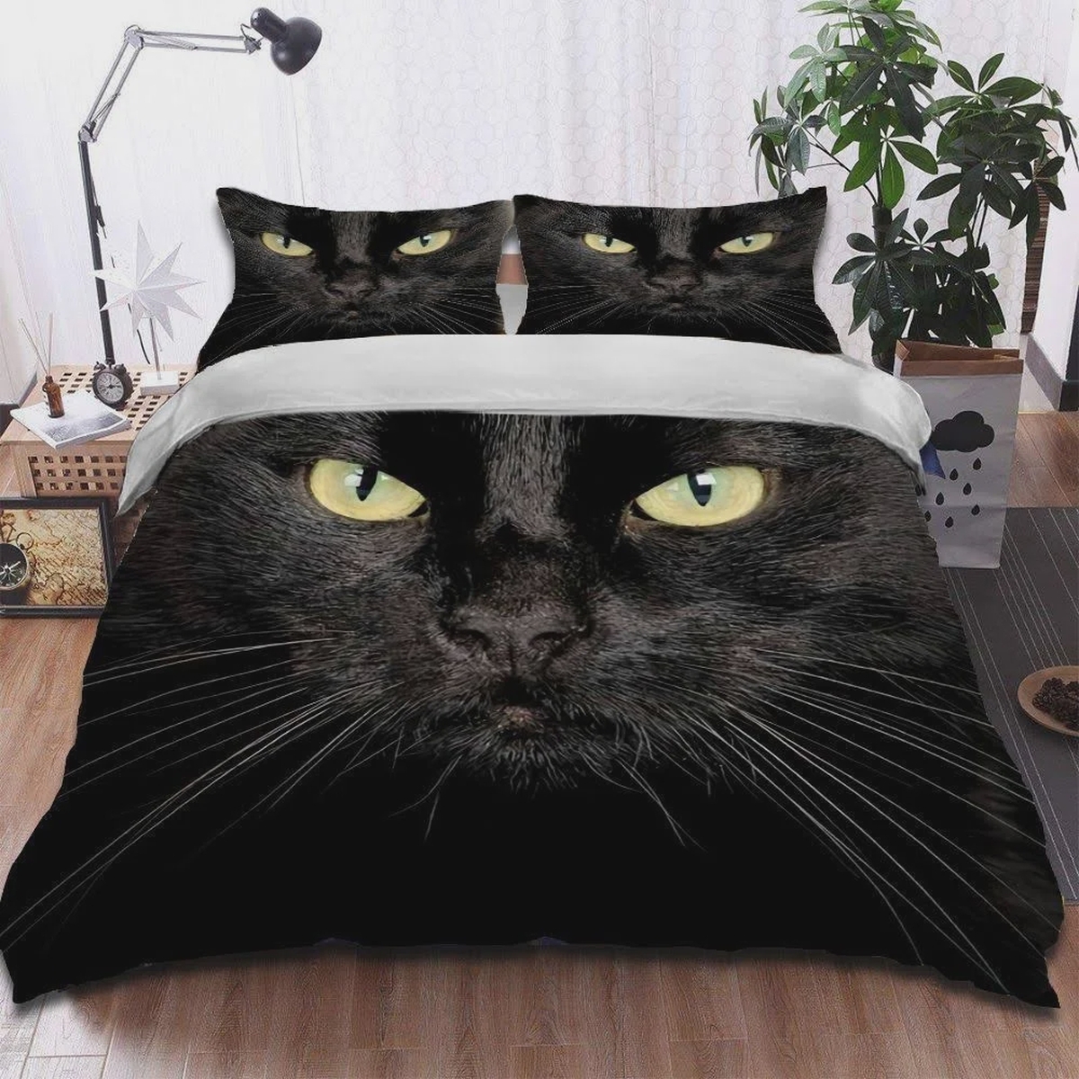 Black Cat Eyes Bed Sheets Spread Duvet Cover Bedding Set - Unique Anime Apparel for Fans