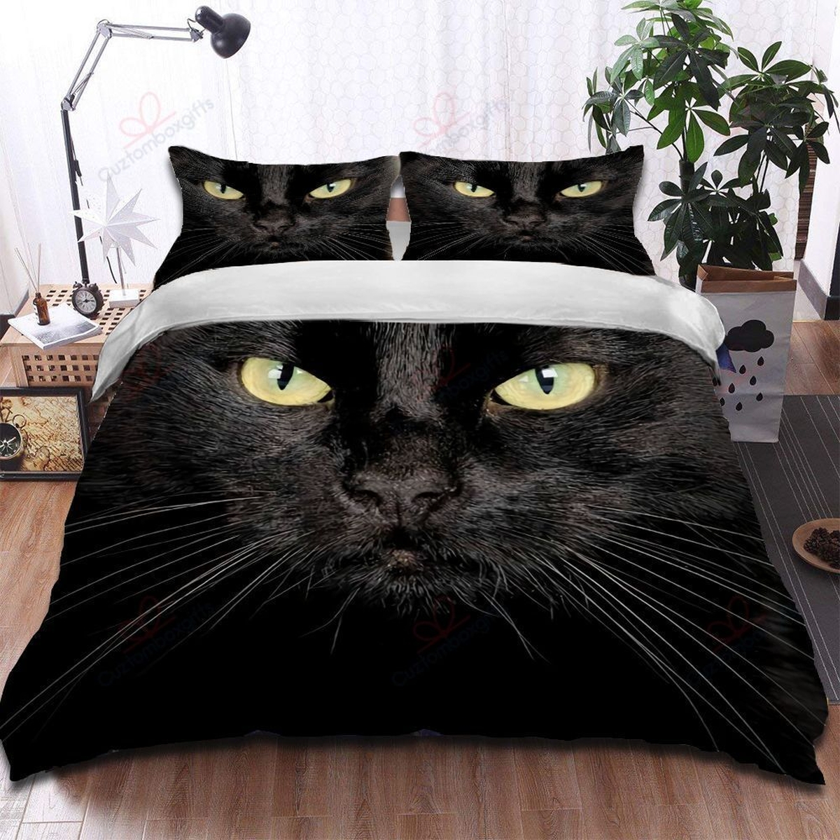 Black Cat Eyes Bedding Set (Duvet Cover & Pillow Cases) - Unique Anime Apparel for Fans