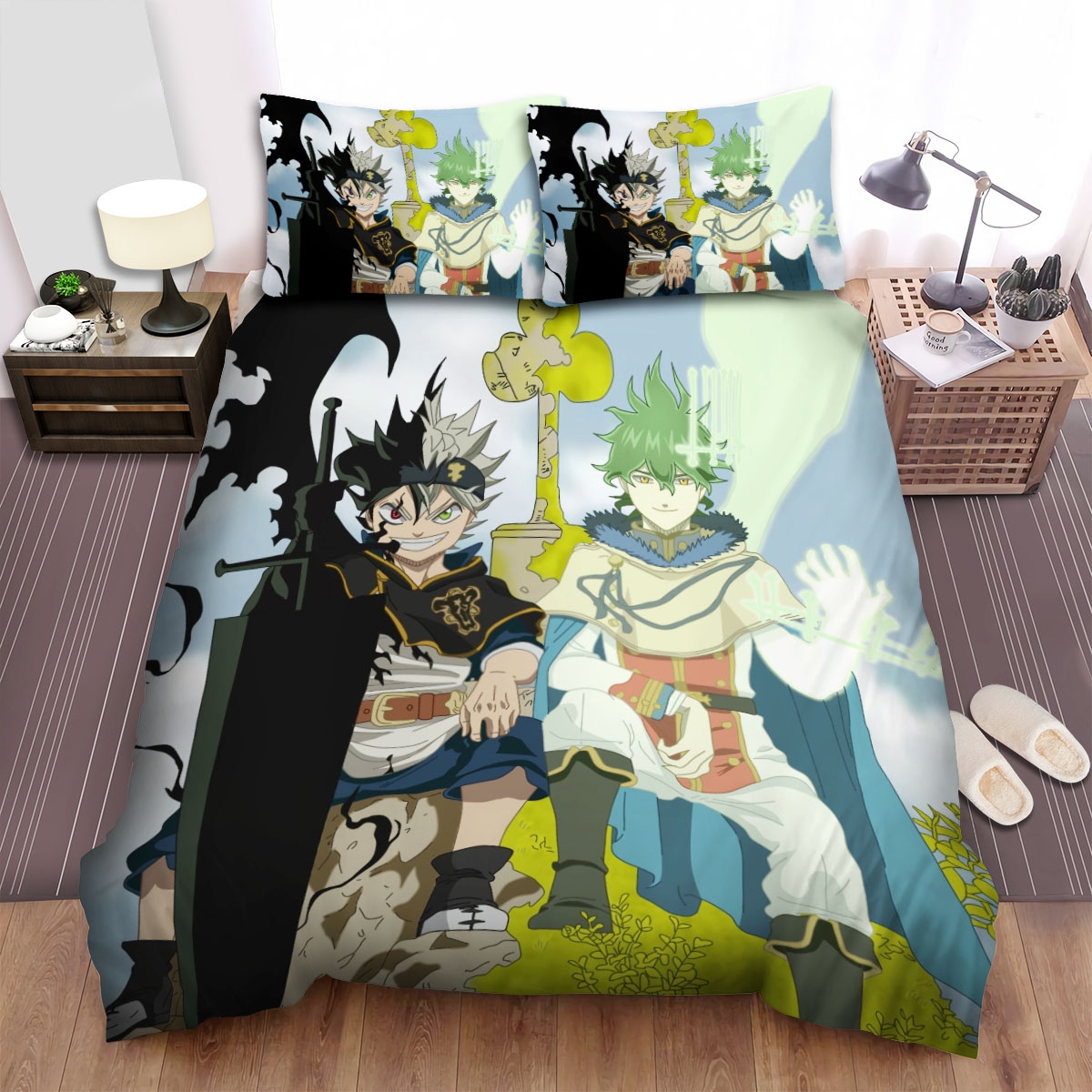 Black Clover Asta And Yuno With The Swords Bed Sheets Spread Duvet Cover Bedding Set - Unique Anime Apparel for Fans
