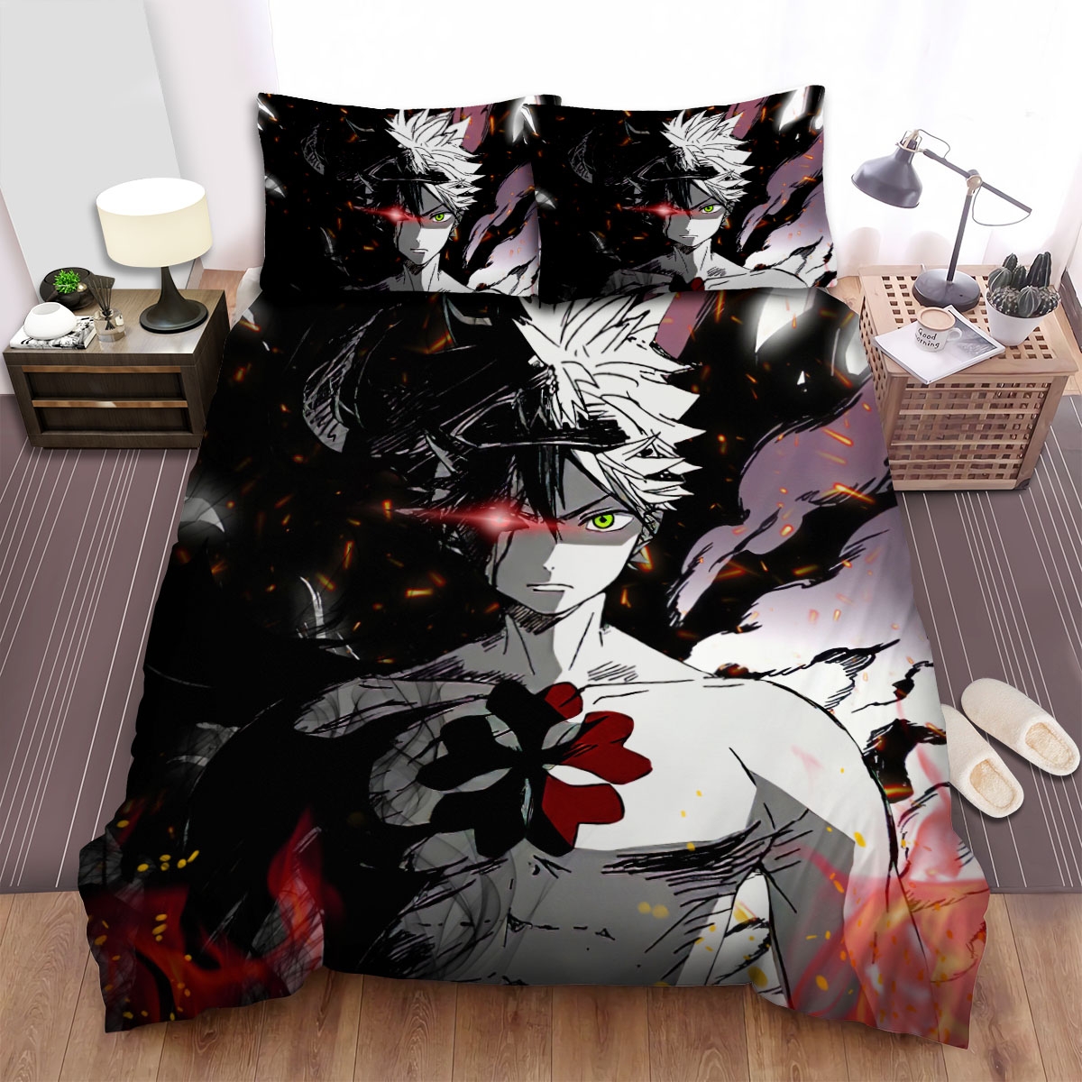 Black Clover Asta In The Flame Bed Sheets Spread Comforter Duvet Cover Bedding Set - Unique Anime Apparel for Fans