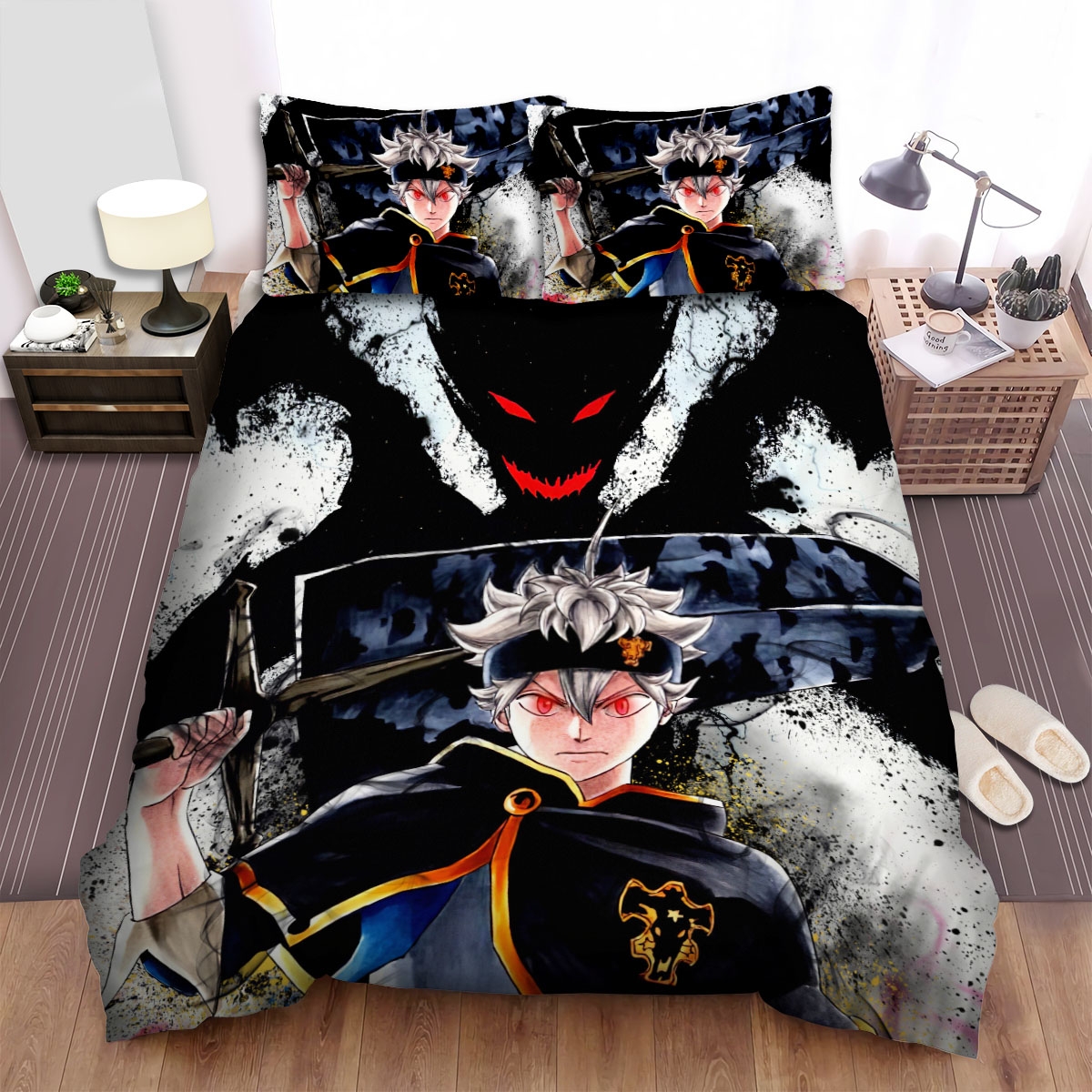 Black Clover Asta With The Demon-Slayer Sword And Zagred Bed Sheets Spread Duvet Cover Bedding Set - Unique Anime Apparel for Fans