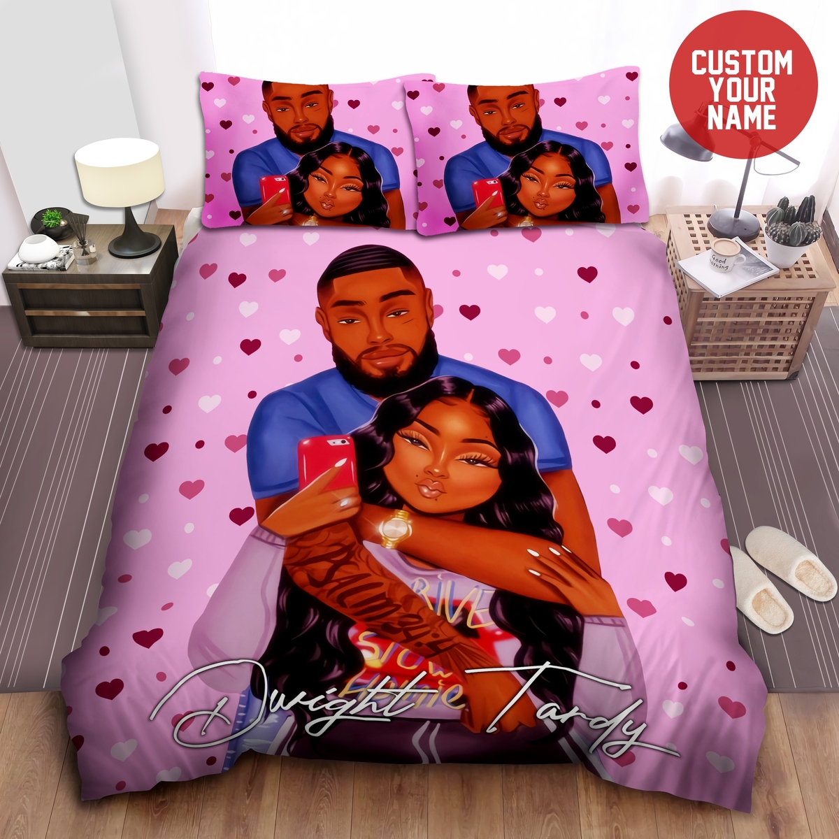 Black Couple Custom Name Duvet Cover Bedding Set - Unique Anime Apparel for Fans
