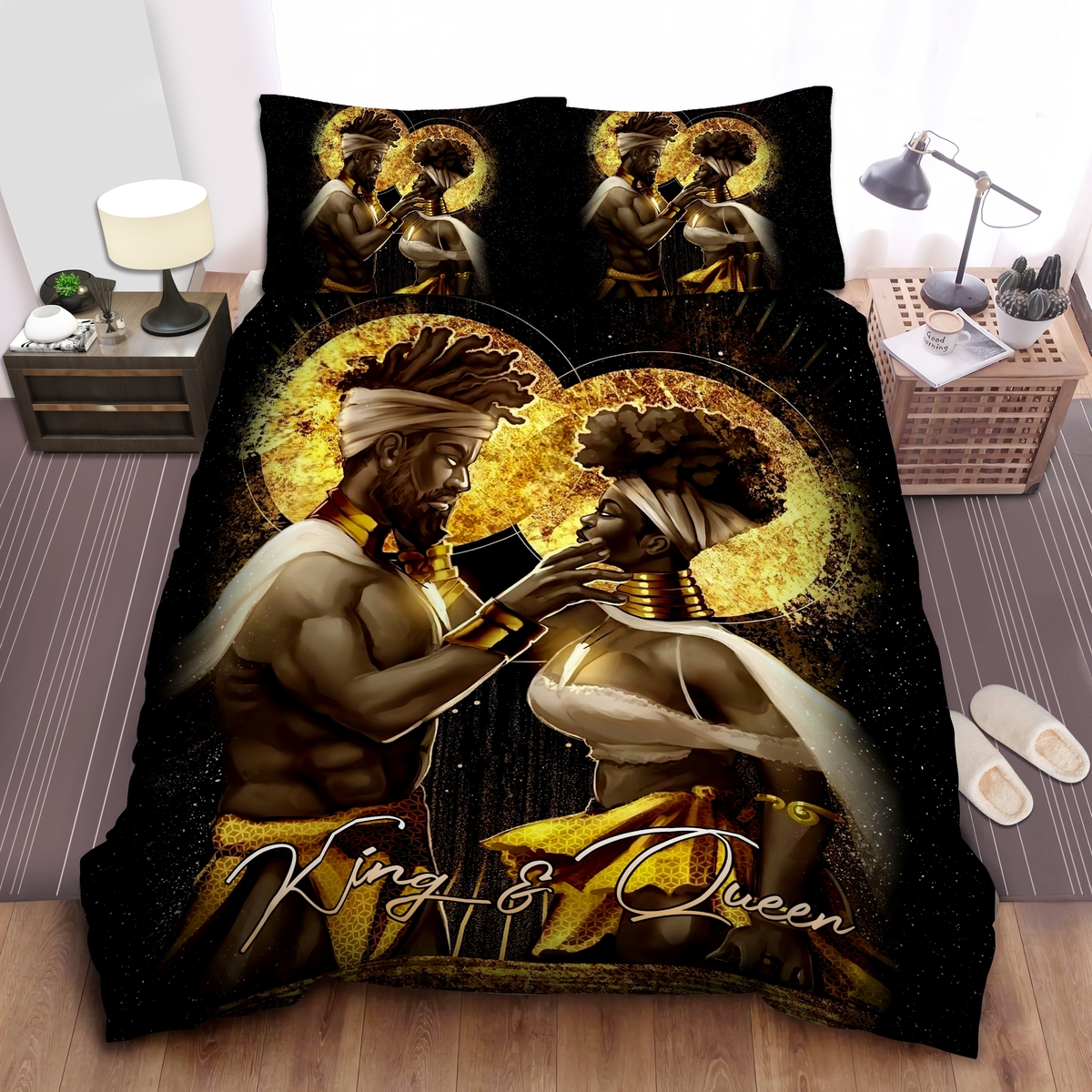 Black Couple Gold Custom Name Duvet Cover Bedding Set - Unique Anime Apparel for Fans