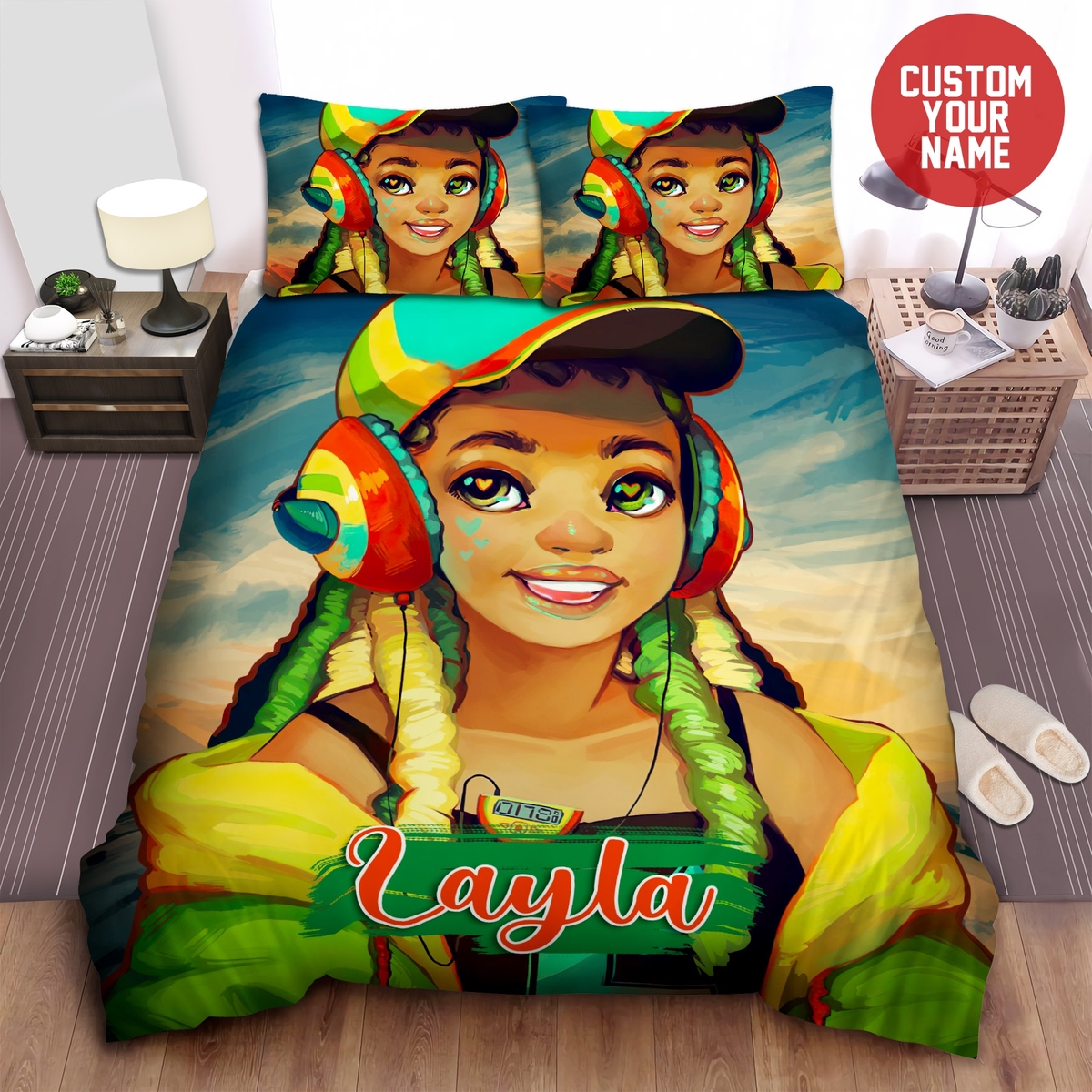 Black Girl And Music Afircan American Woman Custom Name Duvet Cover Bedding Set - Unique Anime Apparel for Fans