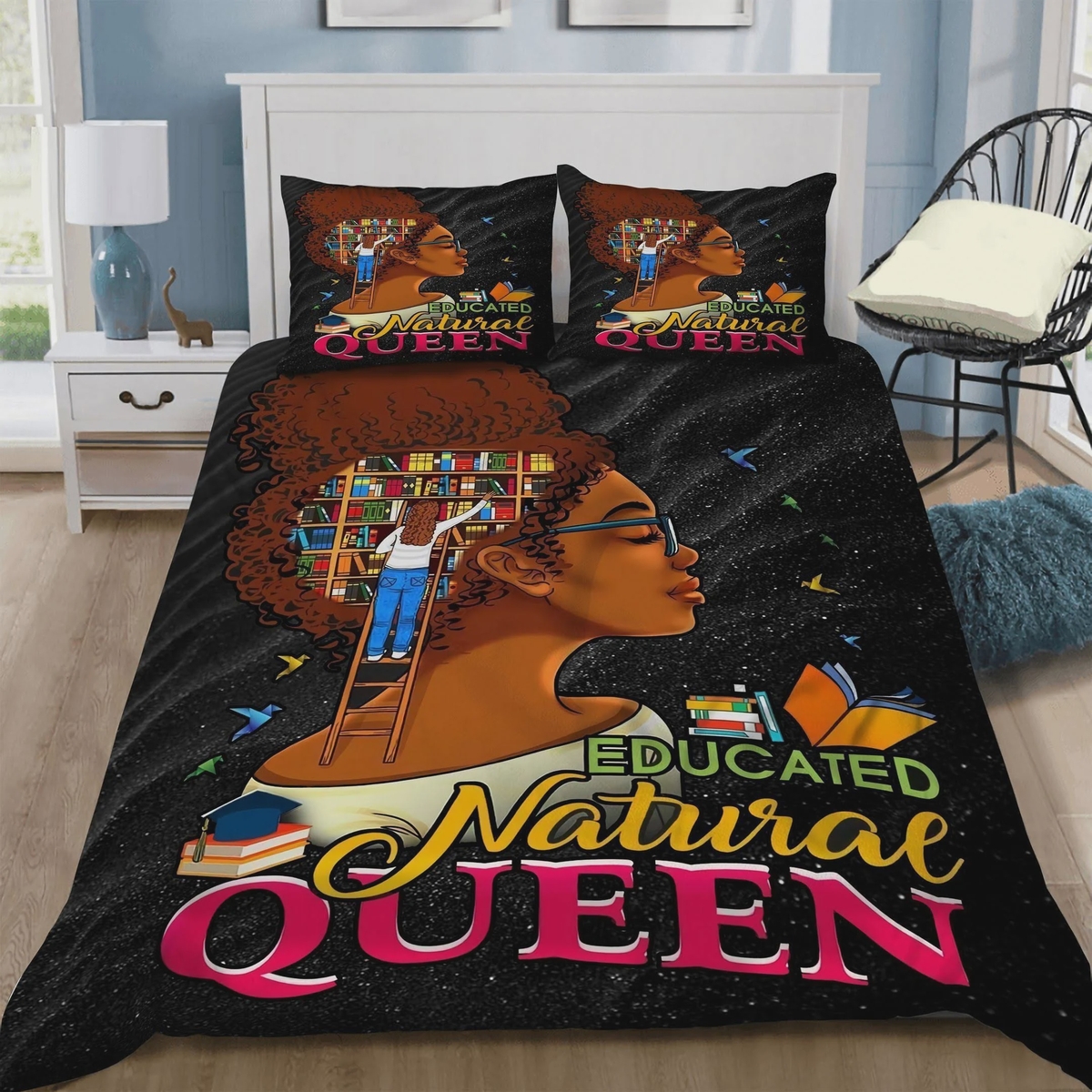 Black Girl Educated Natural Queen Bed Sheets Spread Comforter Duvet Cover Bedding Set - Unique Anime Apparel for Fans