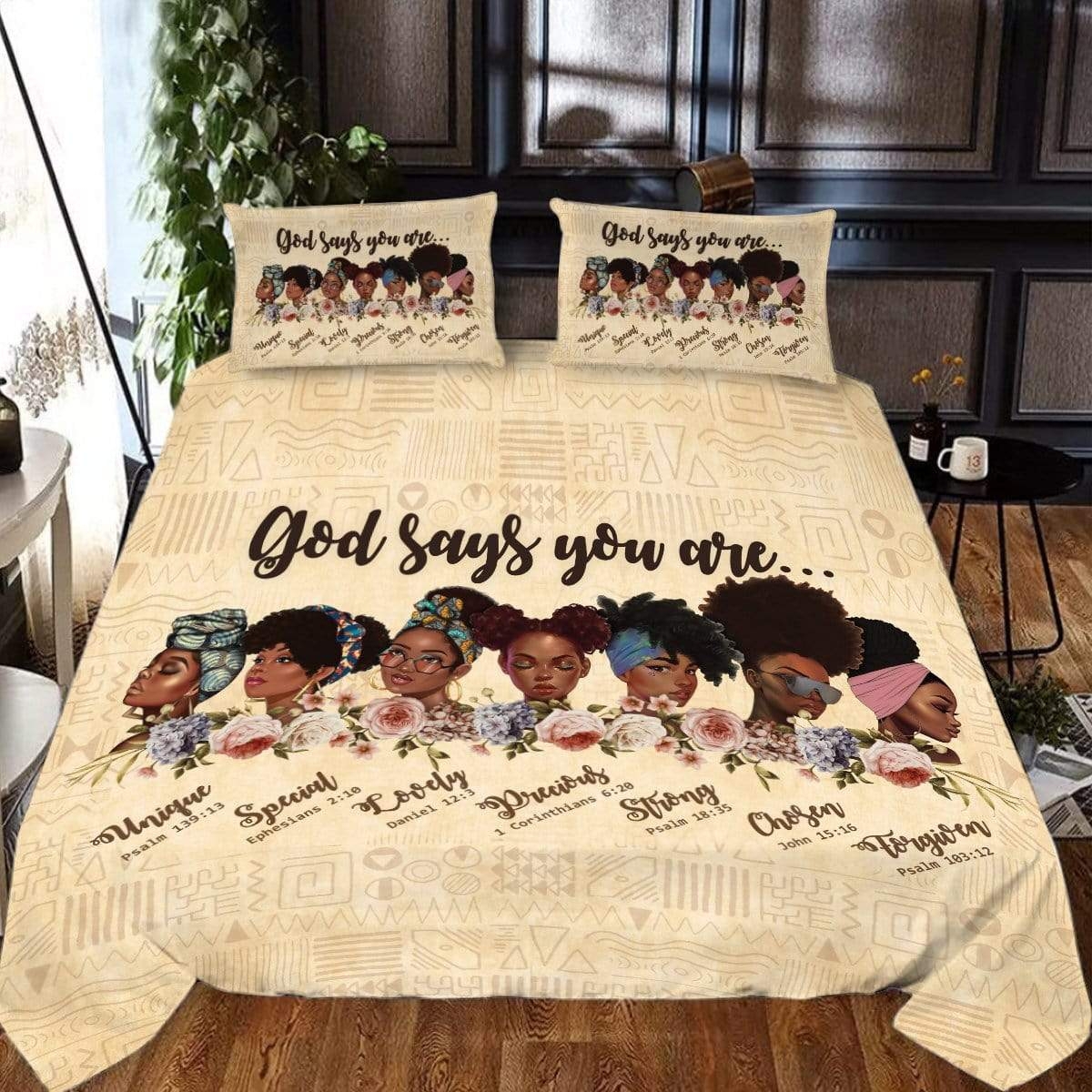 Black Girl God Says You Are Bed Sheets Spread Comforter Duvet Cover Bedding Set - Unique Anime Apparel for Fans