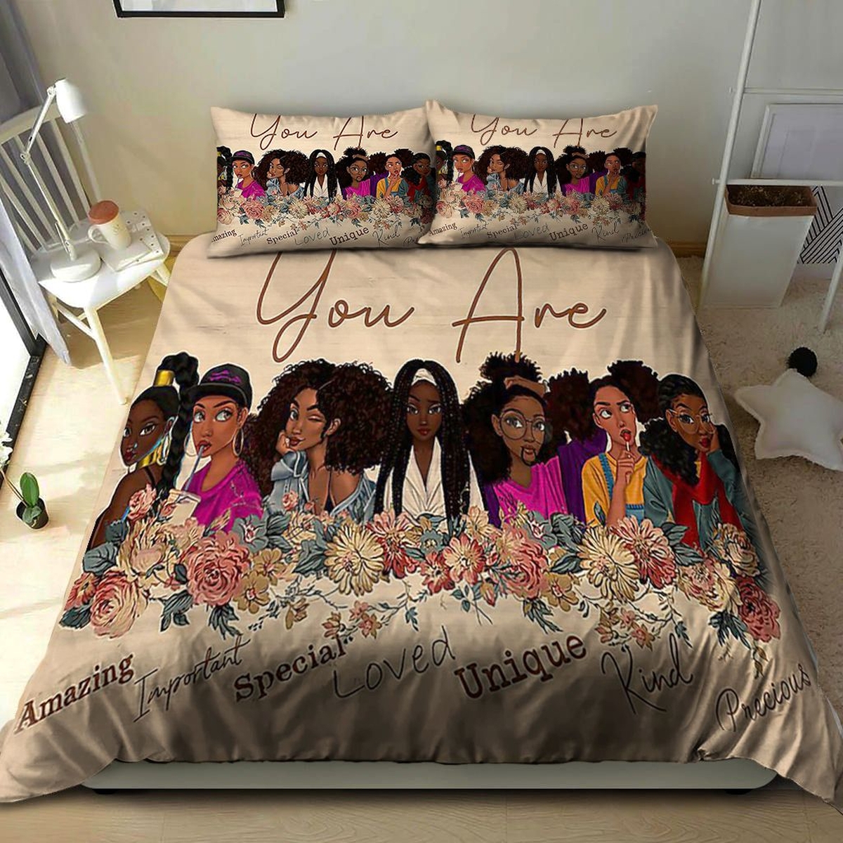 Black Girls You Are Amazing Important Special Loved Unique Kind Precious Bed Sheets Spread Comforter Duvet Cover Bedding Set - Unique Anime Apparel for Fans