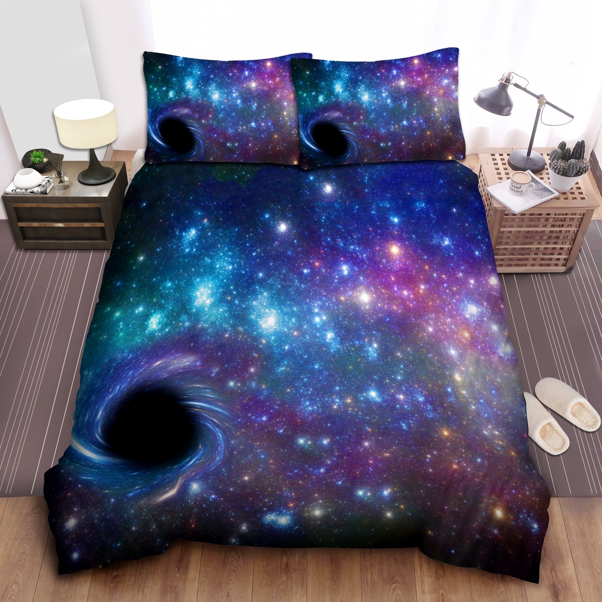 Black Holes In Purple Galaxy Bedding Set - Unique Anime Apparel for Fans
