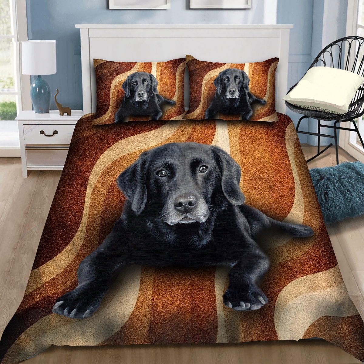 Black Labrador Dog Bed Sheets Spread Duvet Cover Bedding Set - Unique Anime Apparel for Fans
