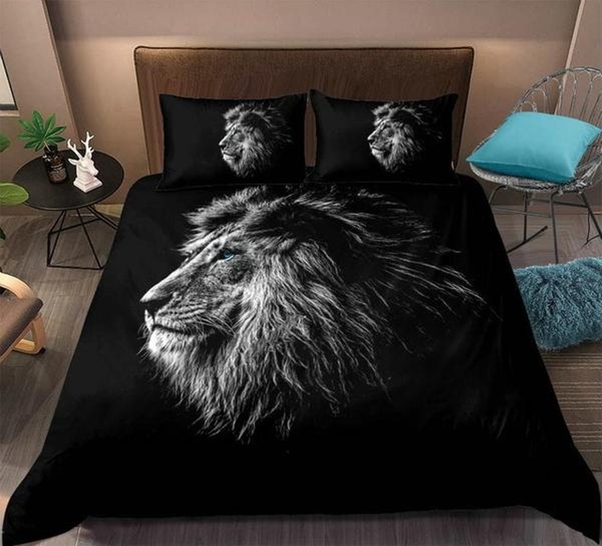 Black Lion Pattern Bed Sheets Spread Duvet Cover Bedding Set - Unique Anime Apparel for Fans