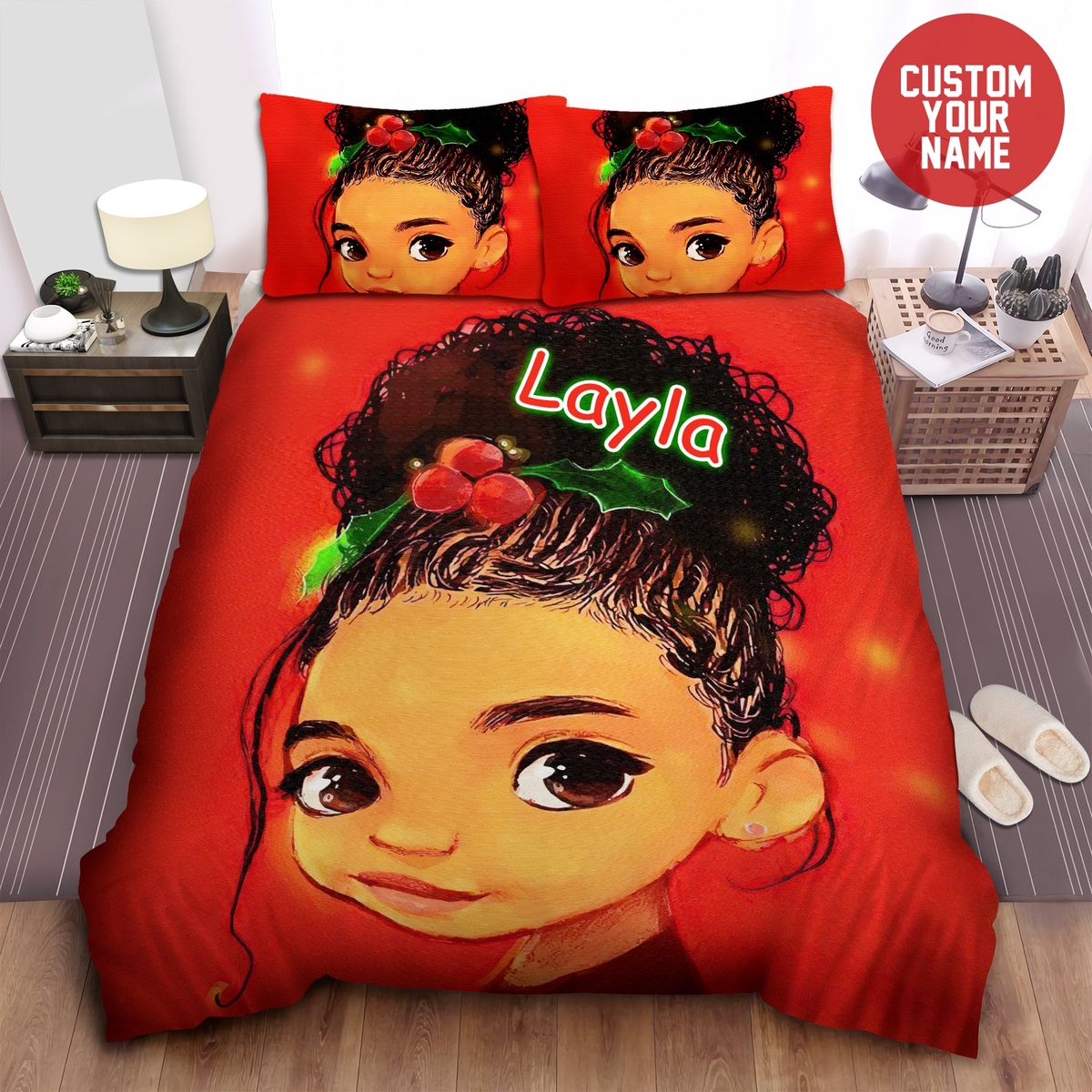 Black Little Girl Afircan American Woman Custom Name Duvet Cover Bedding Set - Unique Anime Apparel for Fans