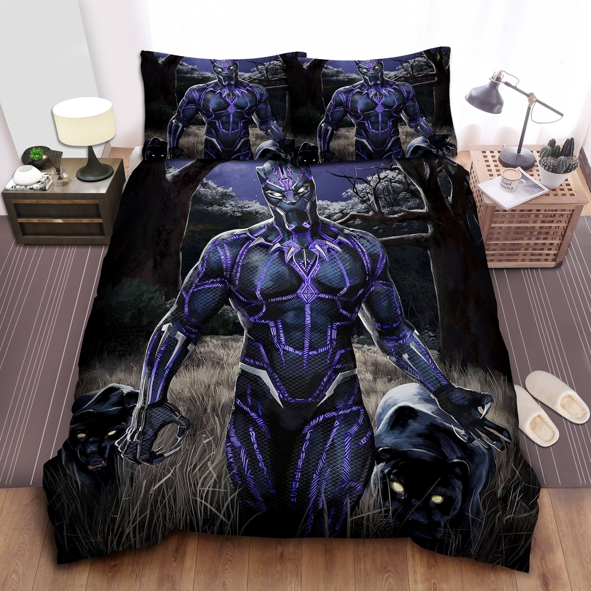 Black Panther & Panthers Bed Sheets Spread Comforter Duvet Cover Bedding Set - Unique Anime Apparel for Fans