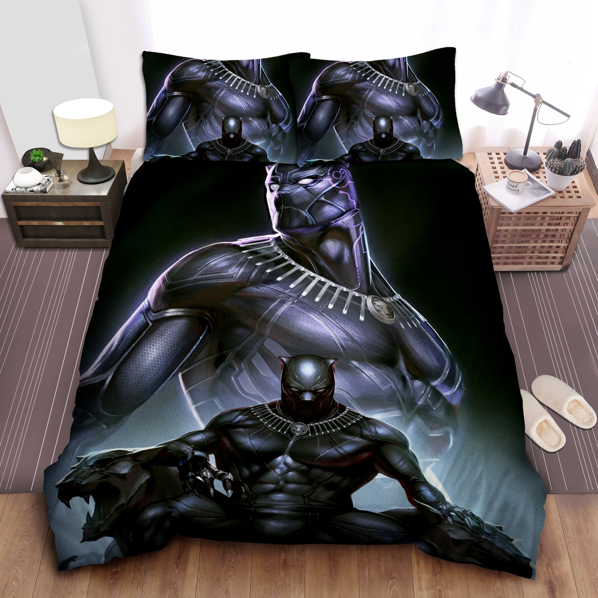 Black Panther King Bed Sheets Spread Comforter Duvet Cover Bedding Set - Unique Anime Apparel for Fans