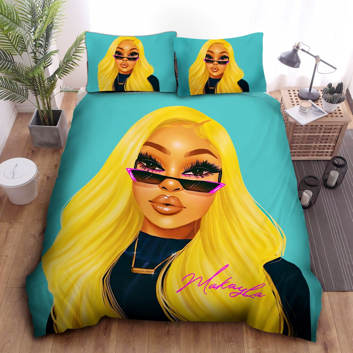 Black Pretty Girl With Yellow Hair Custom Name Duvet Cover Bedding Set - Unique Anime Apparel for Fans