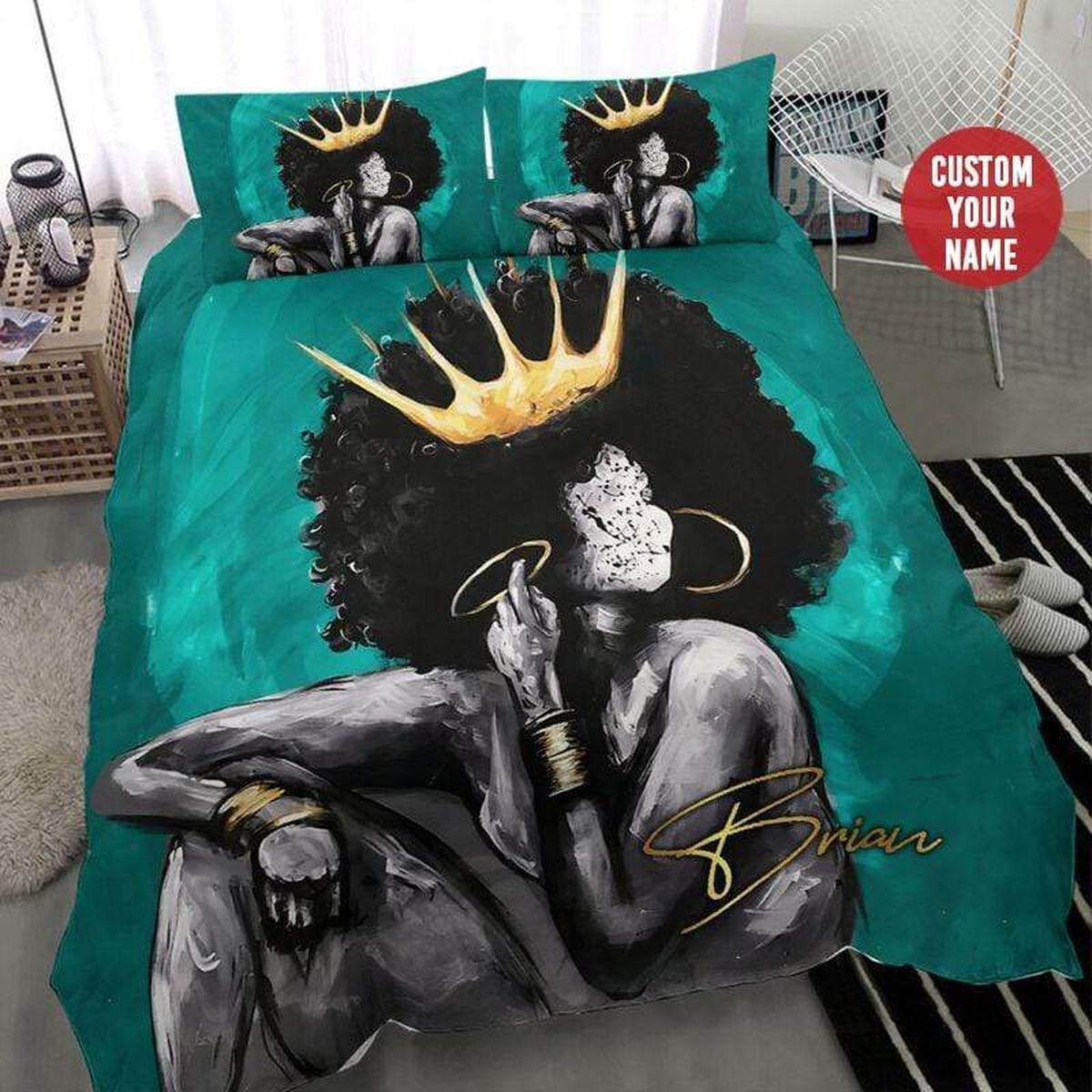 Black Queen Crown Personalized Custom Name Duvet Cover Bedding Set - Unique Anime Apparel for Fans