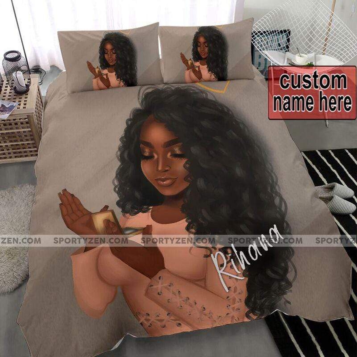 Black Queen Girl Orange Personalized Custom Name Duvet Cover Bedding Set - Unique Anime Apparel for Fans
