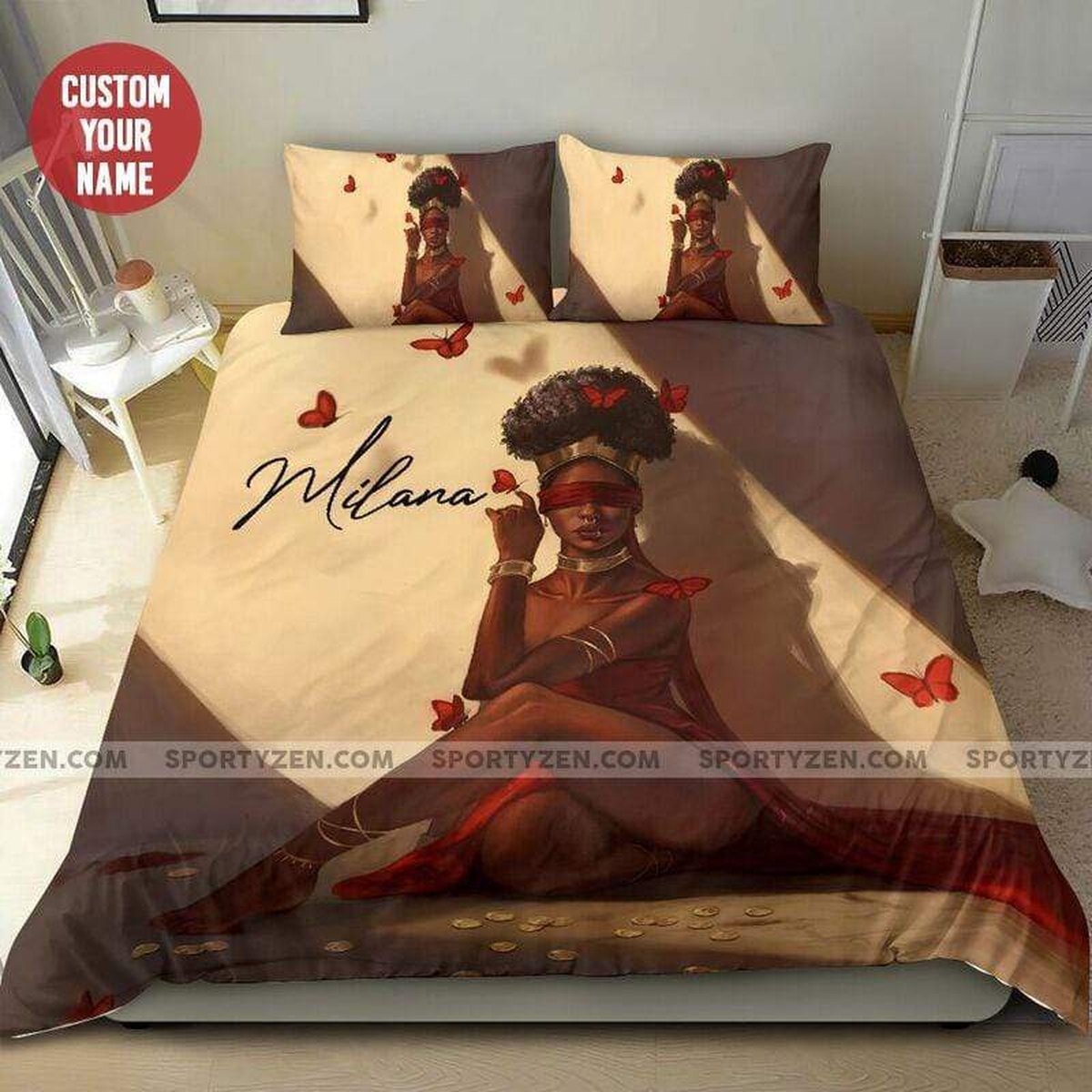 Black Queen Red Butterfly Custom Name Duvet Cover Bedding Set - Unique Anime Apparel for Fans
