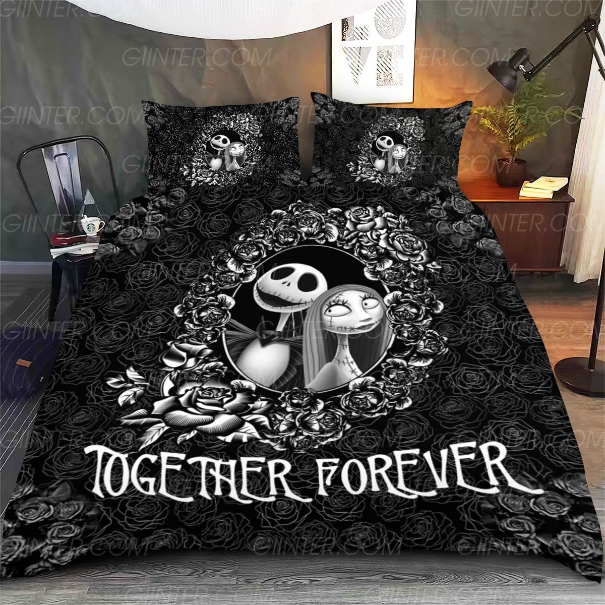 Black Roses Jackson & Sally NBC Duvet Cover Bedding Set - Unique Anime Apparel for Fans