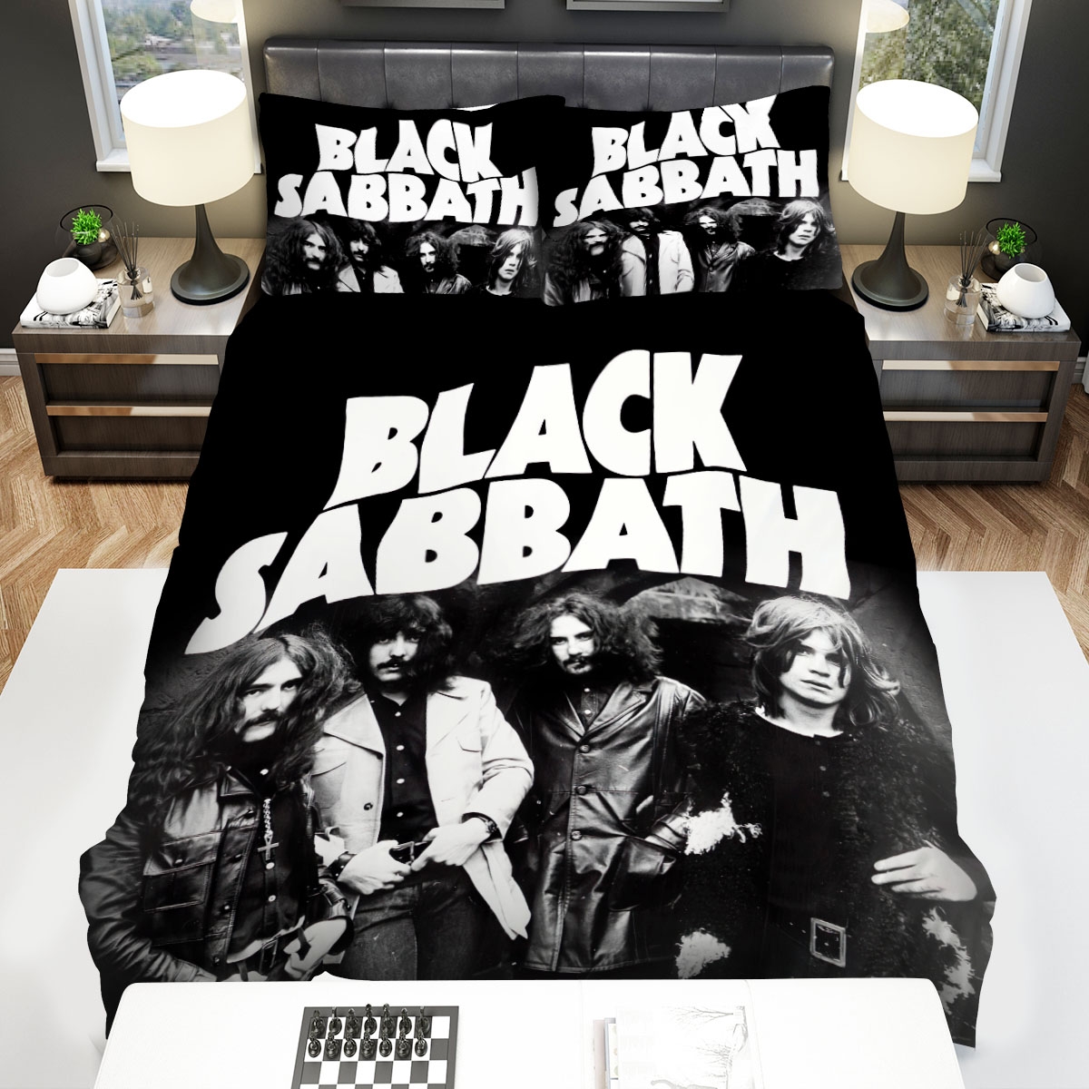 Black Sabbath Members In Black & White Photo Bed Sheets Spread Duvet Cover Bedding Set - Unique Anime Apparel for Fans