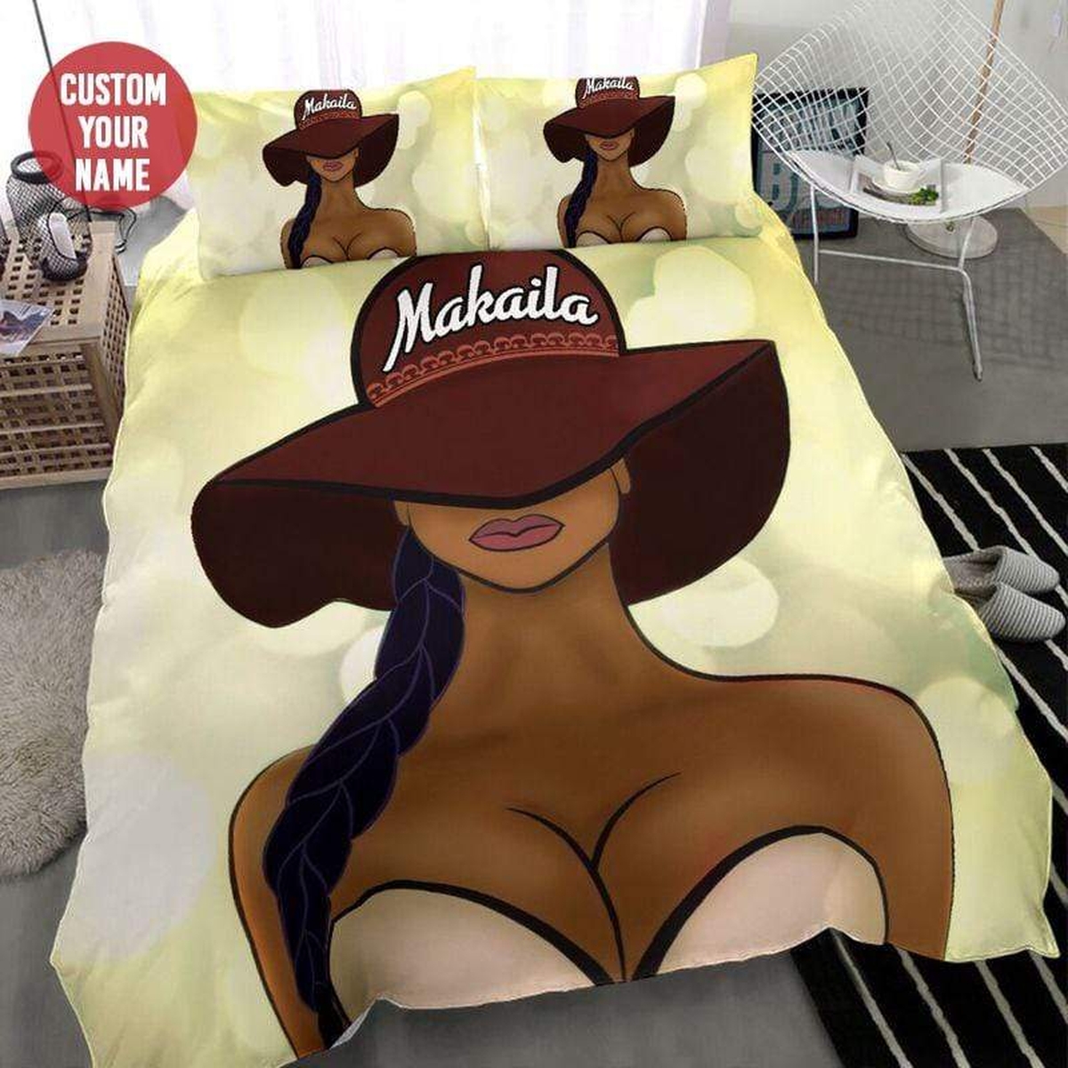Black Sassy Girl Big Hat Personalized Custom Name Duvet Cover Bedding Set - Unique Anime Apparel for Fans