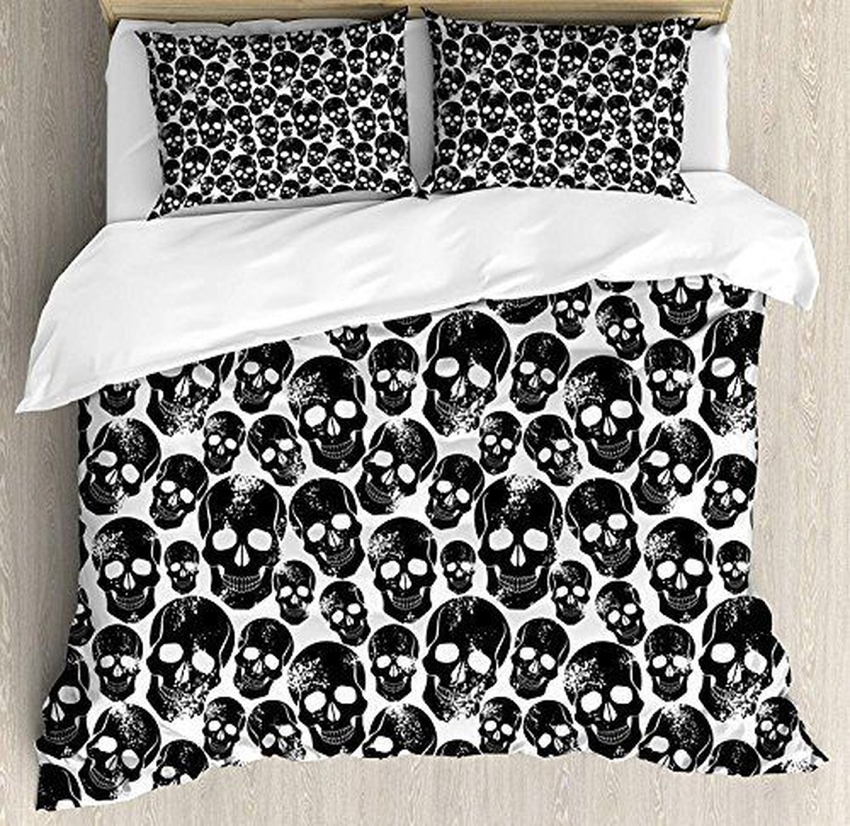 Black Skull Bed Sheets Spread Comforter Duvet Cover Bedding Set - Unique Anime Apparel for Fans