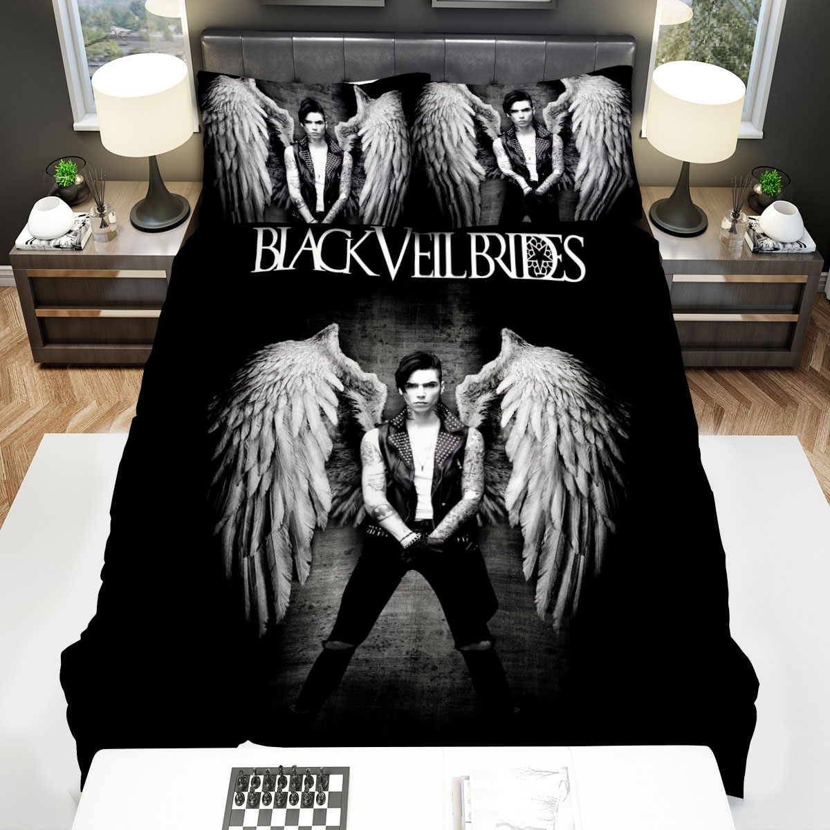 Black Veil Brides Member With Angel Wings Bed Sheets Spread Duvet Cover Bedding Set - Unique Anime Apparel for Fans