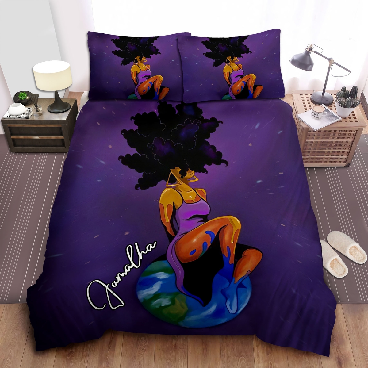Black Woman Earth Personalized Custom Name Duvet Cover Bedding Set - Unique Anime Apparel for Fans