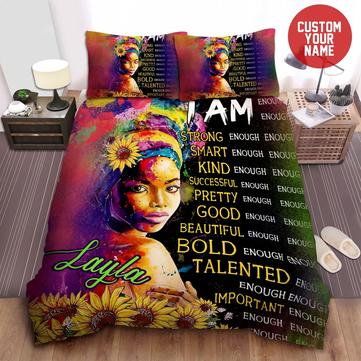 Black Woman I Am Strong Smart Talented Black Girl Magic Custom Name Duvet Cover Bedding Set Gift For Chirstmas - Unique Anime Apparel for Fans