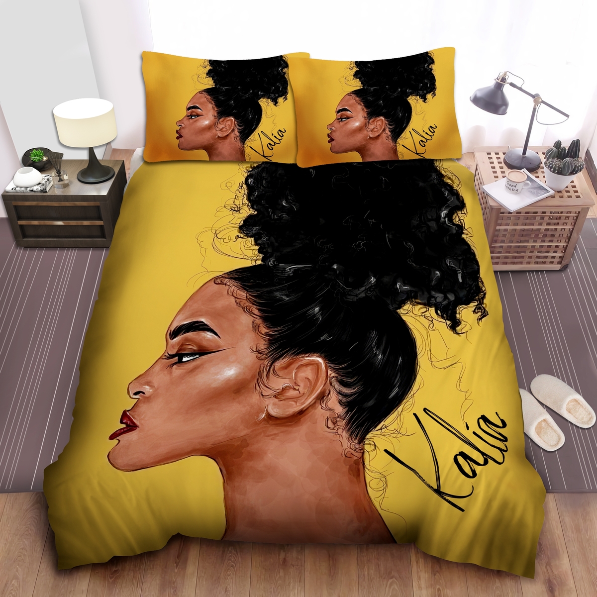 Black Woman With High Puff Personalized Custom Name Duvet Cover Bedding Set - Unique Anime Apparel for Fans