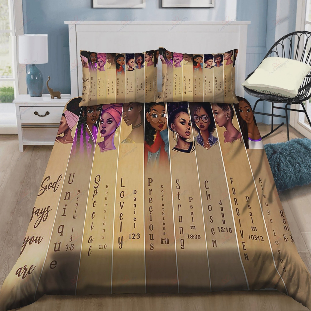 Black Women God Says You Are Strong Lovely Bed Sheets Spread Comforter Duvet Cover Bedding Set - Unique Anime Apparel for Fans