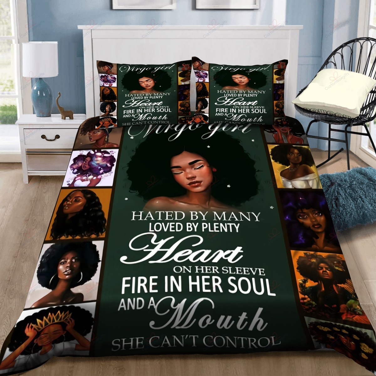 Black Women Virgo Girl Bedding Set Bed Sheets Spread Comforter Duvet Cover Bedding Set - Unique Anime Apparel for Fans