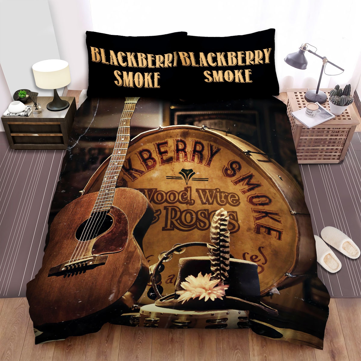 Blackberry Smoke Wood Wire & Roses Bed Sheets Spread Duvet Cover Bedding Set - Unique Anime Apparel for Fans