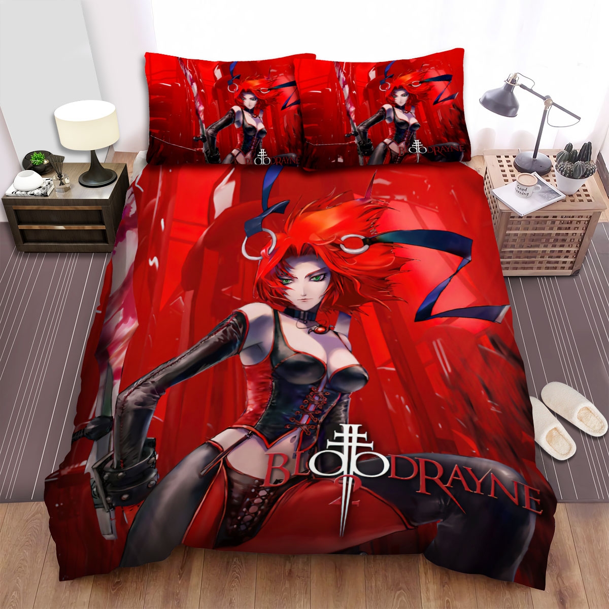 Bloodrayne Red Background Bed Sheets Spread Duvet Cover Bedding Set - Unique Anime Apparel for Fans